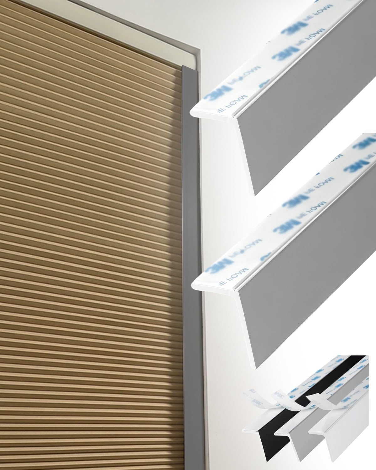 Light Gap Blockers 2 Pcs L-Type Light Blocking Strips for Windows, Curtain Edge Gap Blocker for Roller Shades, Cuttable PVC Door Side Shading Cover Adhesive(Gray,74in/188cm)
