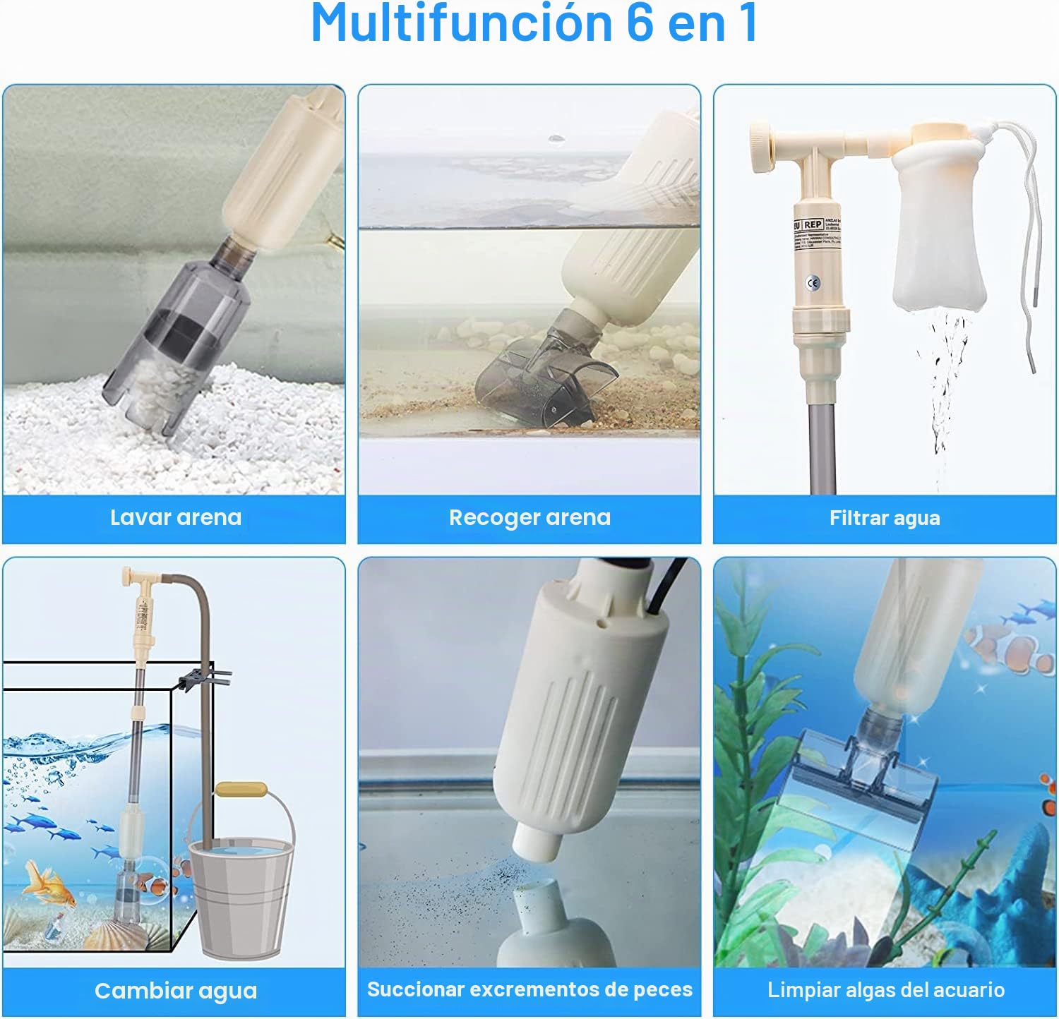 Aspirador eléctrico para acuario, con sifón para grava, ideal como bomba de agua y filtro