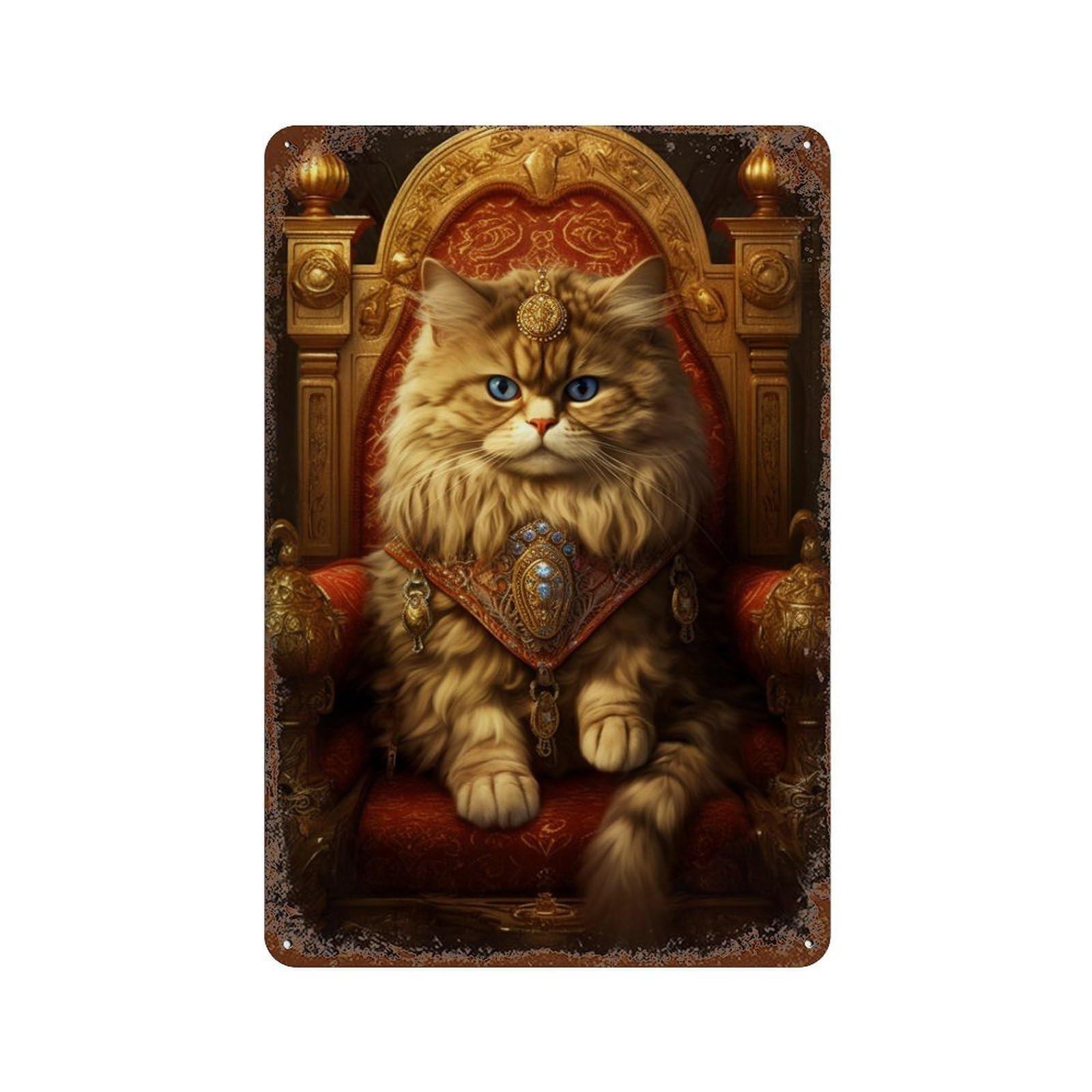 Royal Persian Cat Throne Rust Effect Tin Sign 11.8"x7.9", Vintage Wall Decor for Garage, Pub Or Kitchen