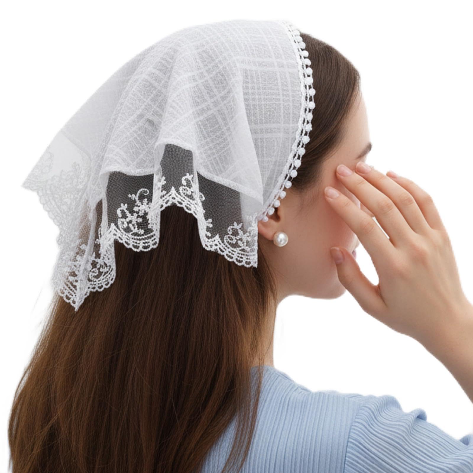 Spitzen Kopftuch, Weißes Damen Bandana, Elegantes Dreieckstuch, Vintage Haartuch, Kopfbedeckung Sommer Kopftücher Haartücher Haaraccessoires(Raster)