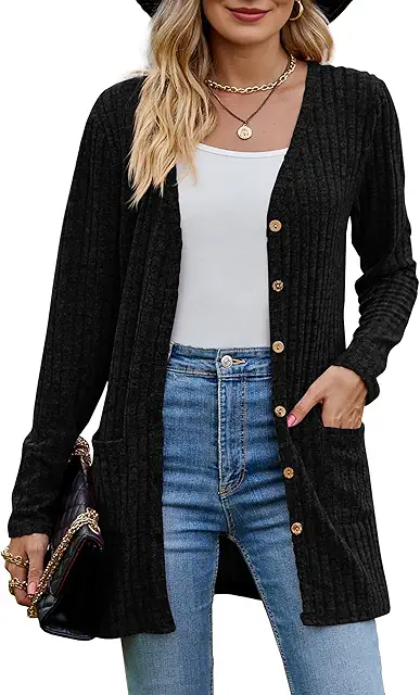 Alte Zeiten Strickjacke für Damen - Elegant Gerippt Cardigan mit Krave