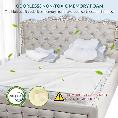 Miniatura 8 de DONAMA Almohada cervical para cuello y hombro, paquete de 2 almohadas de espuma viscoelástica de contorno, almohada ergonómica de apoyo para el