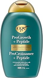 OGX® ProGrowth + Peptide Clarifying Shampoo, Gentle Exfoliating Scalp Shampoo Supports Natural Hair Growth by Removing Scalp Build-Up, 1.5% Mandelic Acid, 385 mL