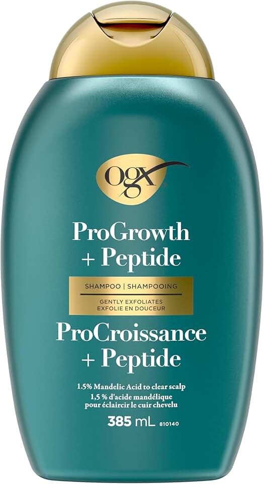 OGX® ProGrowth + Peptide Clarifying Shampoo, Gentle Exfoliating Scalp Shampoo Supports Natural Hair Growth by Removing Scalp Build-Up, 1.5% Mandelic Acid, 385 mL
