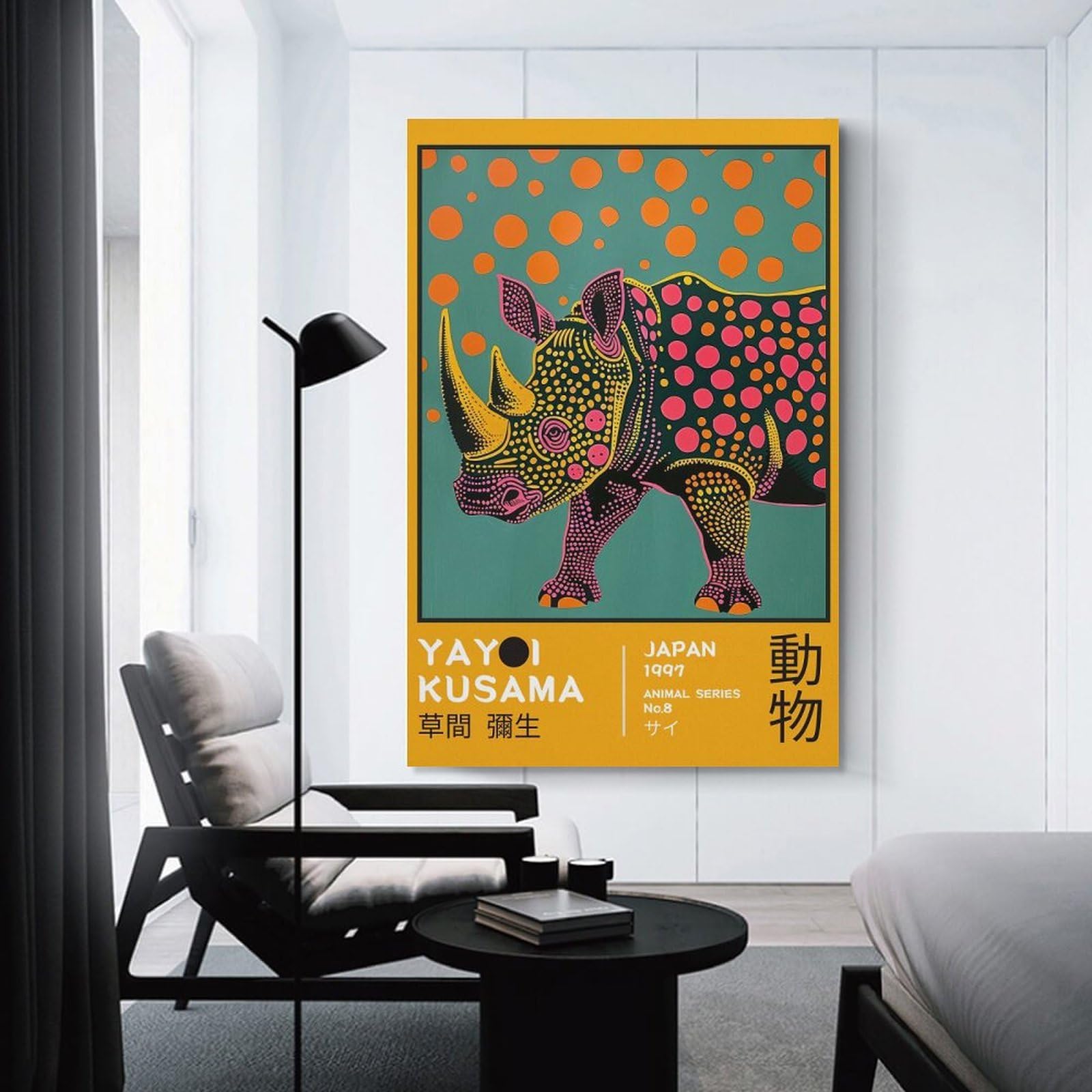 Junmoney Wall Decor Canvas Print Yayoi Kusama Rhino No.8 Exhibiton Poster, 08x12inch(20x30cm), for Front Hall, Corridor Or Welcome Spaces, A Neat Decor Update for Hallways