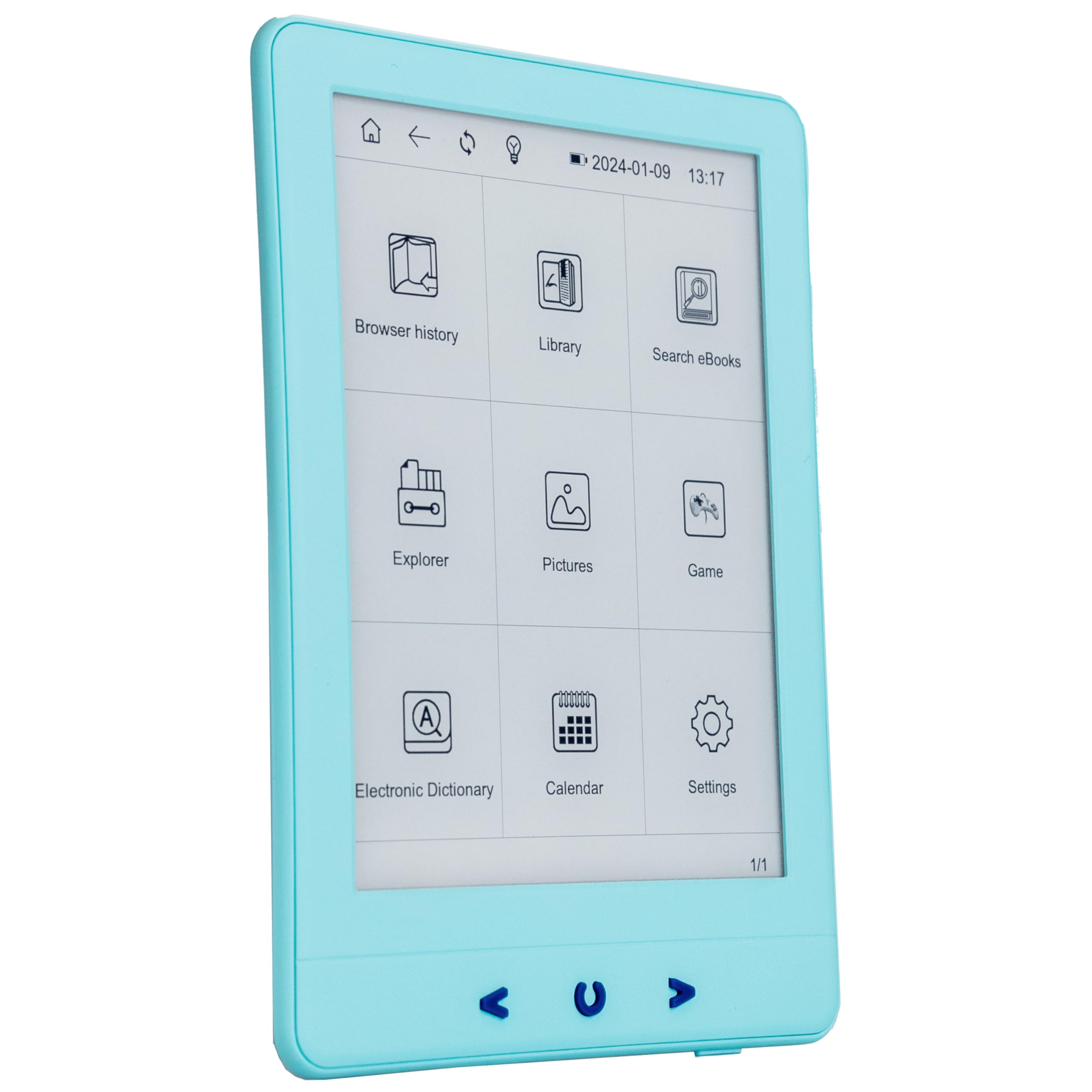 Silvergear® Czytnik eBook | Czytnik eBook z ekranem dotykowym eInk Carta 6'' | Czytnik e-booków z antyrefleksją | ze zintegrowanym podświetleniem | 4GB | Pojemność 3000 eBooków | Niebieski