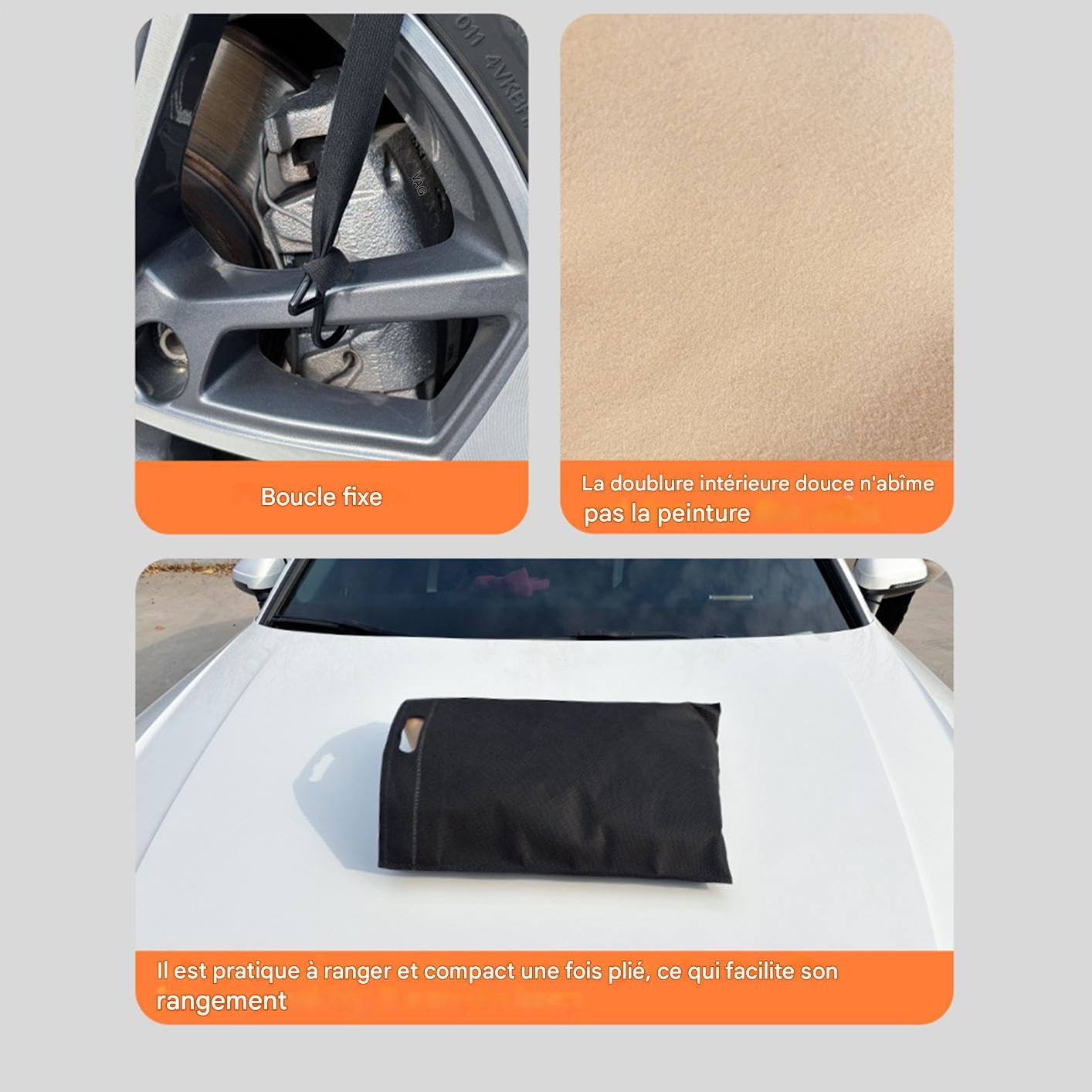 Housse de Pare-brise Anti-Gel et Neige Accessoires Auto Épaissis en Cuir PU