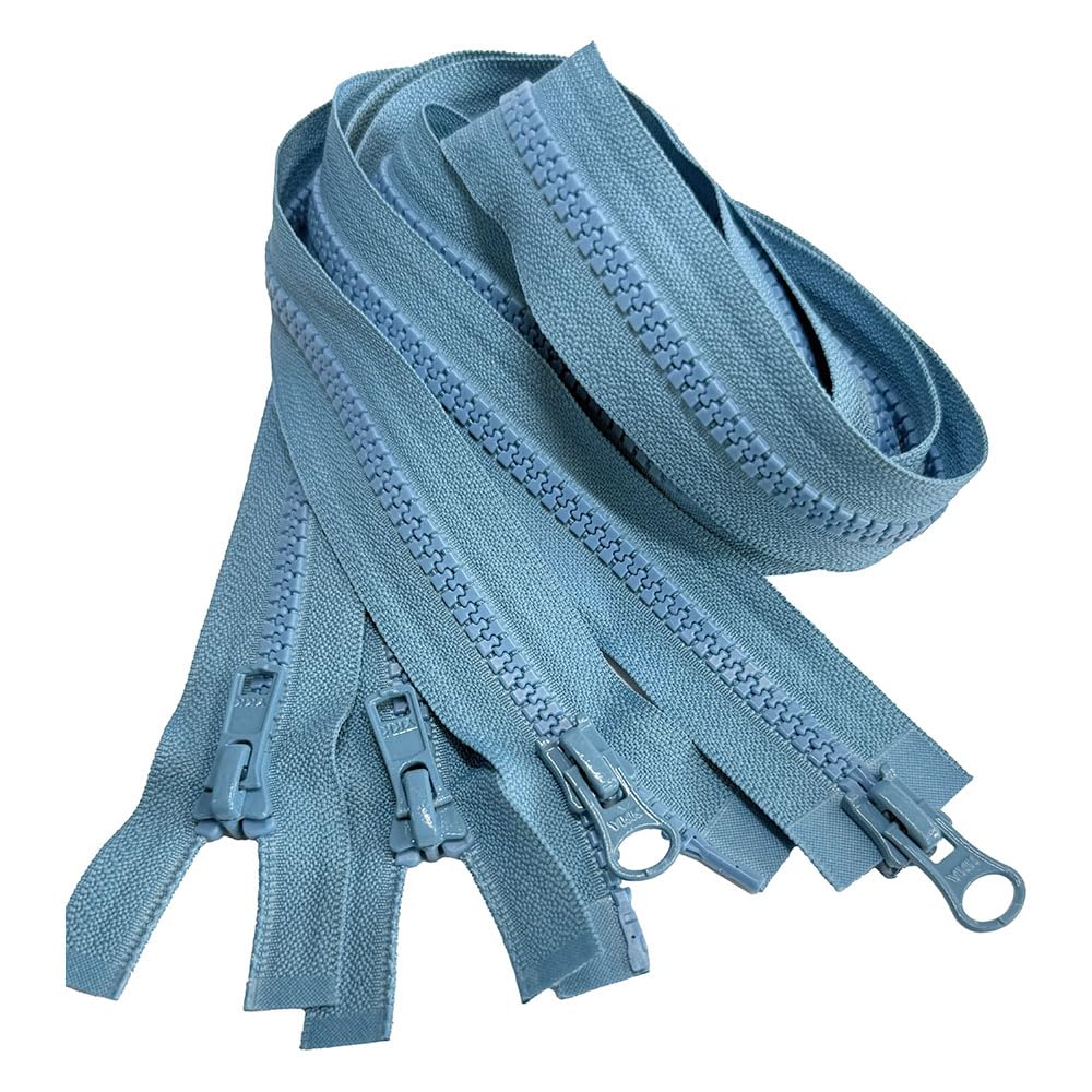 2pcs YKK #5 Molded Plastic Two-Way Separating, Open-End Jacket Zipper - Tape Color: River Blue #555W - Choose Your Length - Made in The United States