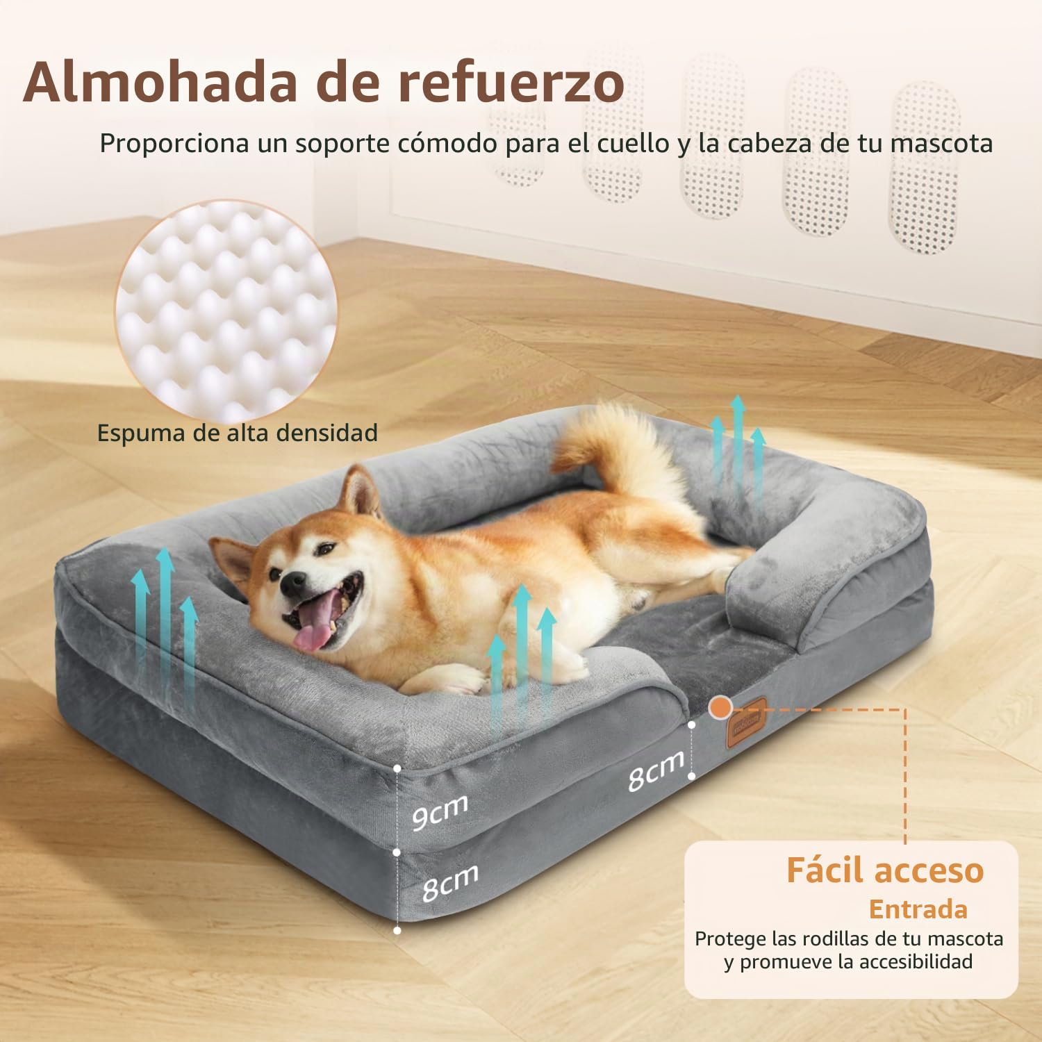 Nobleza Cama Perros Grande, 135x107x17cm, Sofá Perro con Espuma Viscoelástica, Cama Ortopédica Perros Lavable y Impermeable, Colchon Perro Medianos Desenfundable, Gris