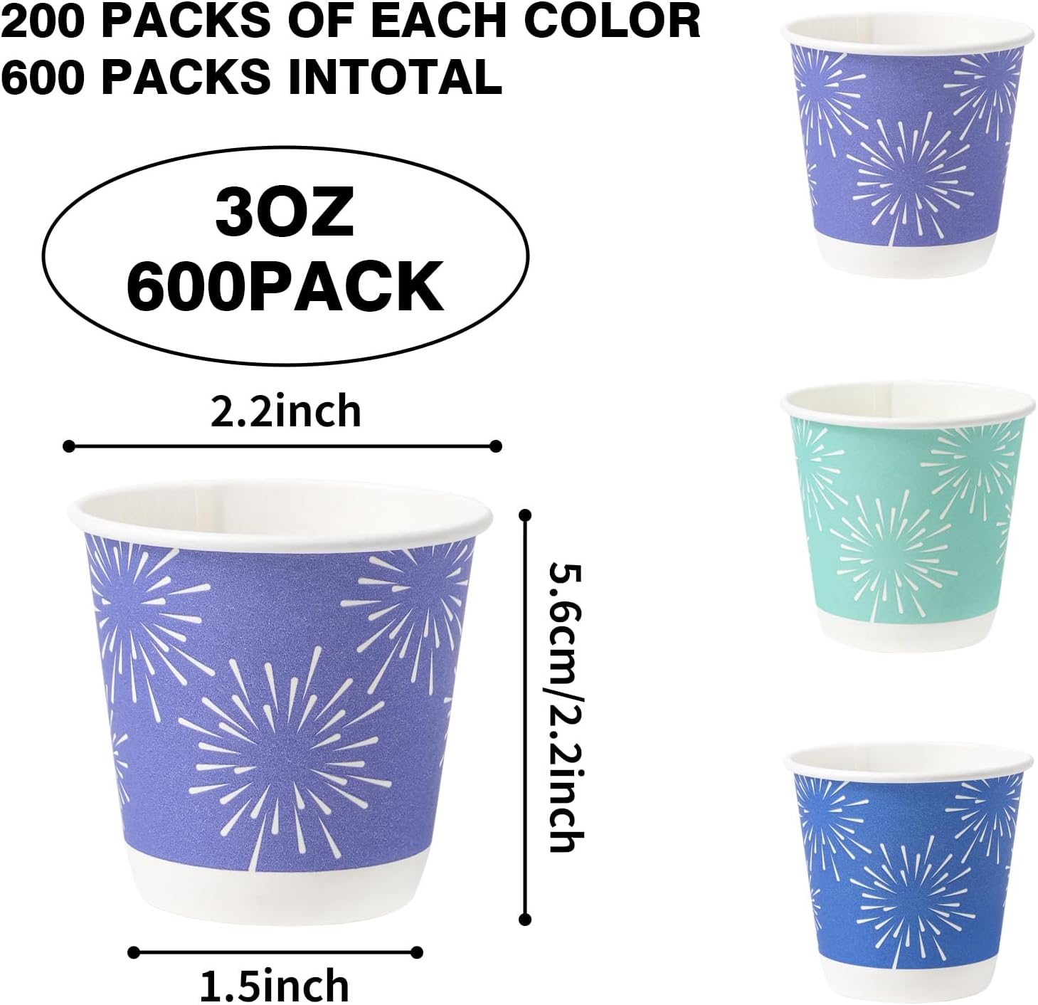Tamone 600 Pack 3 oz Bathroom Cups, Small Paper Cups, Mini Disposable Cups Fireworks Design, Blue, Green Mouthwash Cups for Party, Picnic, BBQ, Travel, Home and Event - Image 2
