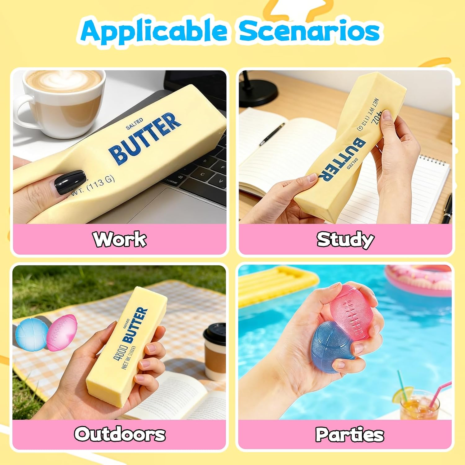 3pcs Butter Squishy Toy, Slow Rising Squishy, Butter Stick, Stress Relief & Relaxing Fidget Toys for Kids & Adults, Perfect for Christmas, Party, Birthday Gifts