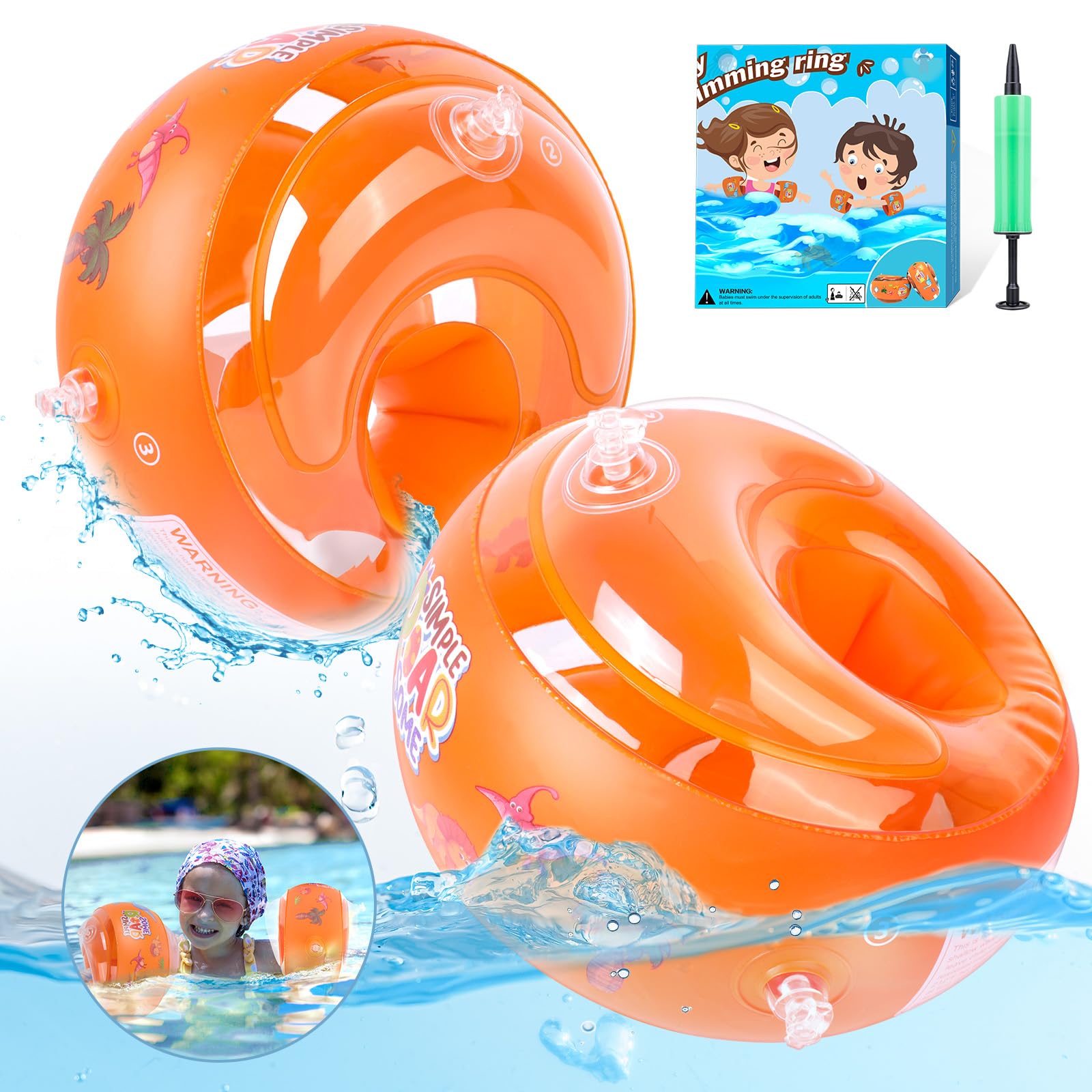 AiQInu Manguitos Bebe 1-6 Años, Manguitos Piscina Niño Flotador Swimming Ring para Principiantes, Peso Recomendado 5-25kg, Perímetro Brazo 9.5-22cm, Talla S