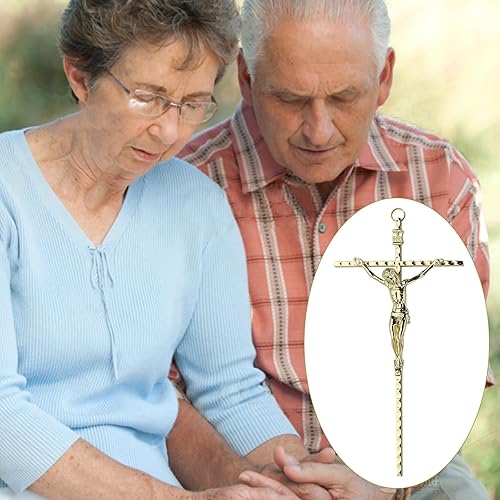 Miniatura 7 de FILTA Crucifijo de pared de metal dorado y crucifijo católico de metal para decoración del hogar, delgadas cruces católicas colgantes de Jesucristo