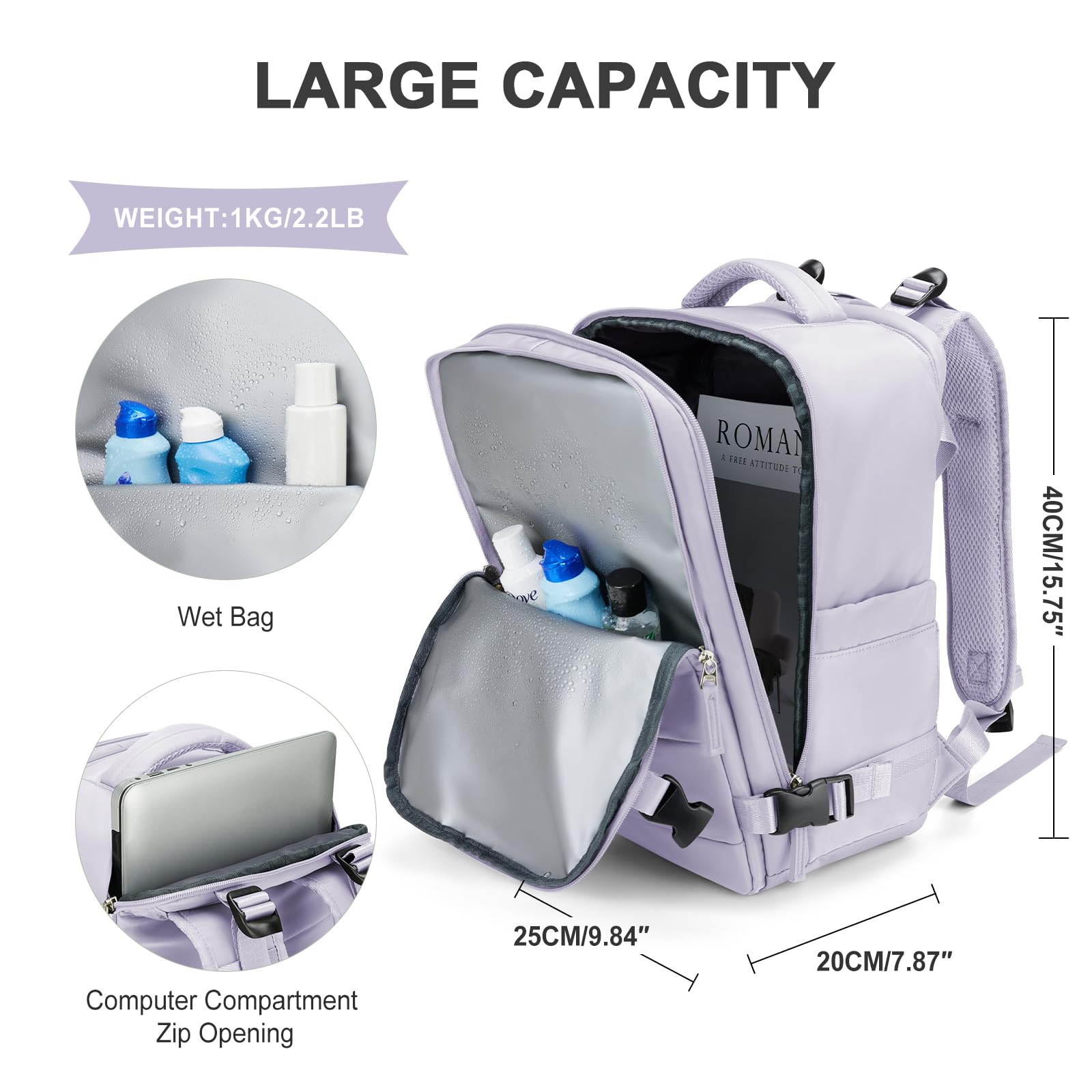 SZLX Zaino Ryanair 40x20x25 Donna Zaino da Viaggio Bagaglio a Mano 20L Uomo Borse da cabina 45x36x20 Easyjet Travel Backpack Adatto a laptop da 14 Pollici con scomparto per scarpe per Lavoro e Scuola