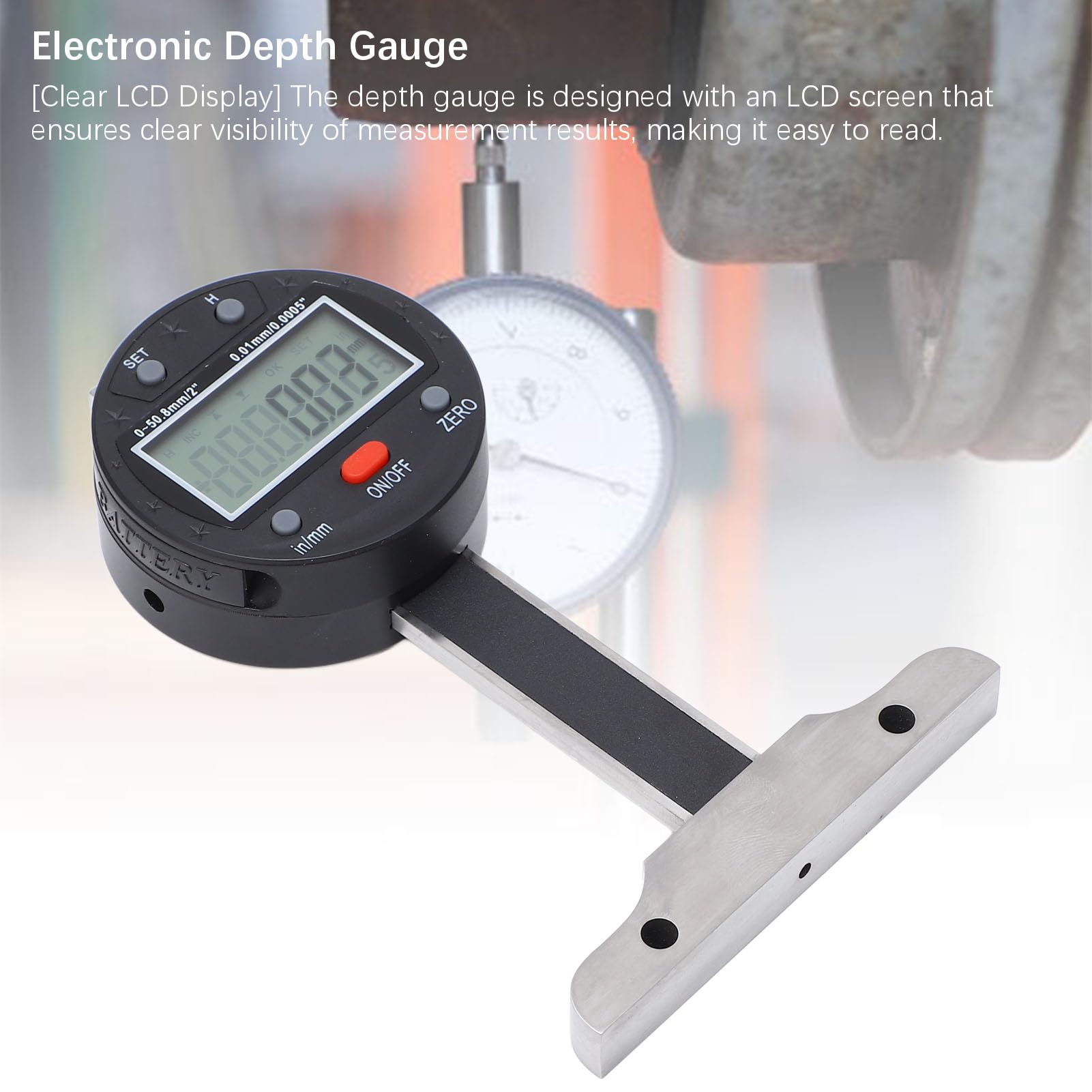 Medidor de Profundidad Digital, Precisión de 0,01 Mm/0,0005 Pulgadas, Rango de 0-50,8 Mm/2 Pulgadas, Puerto USB, Pantalla LCD, Construcción de Acero de Aleación