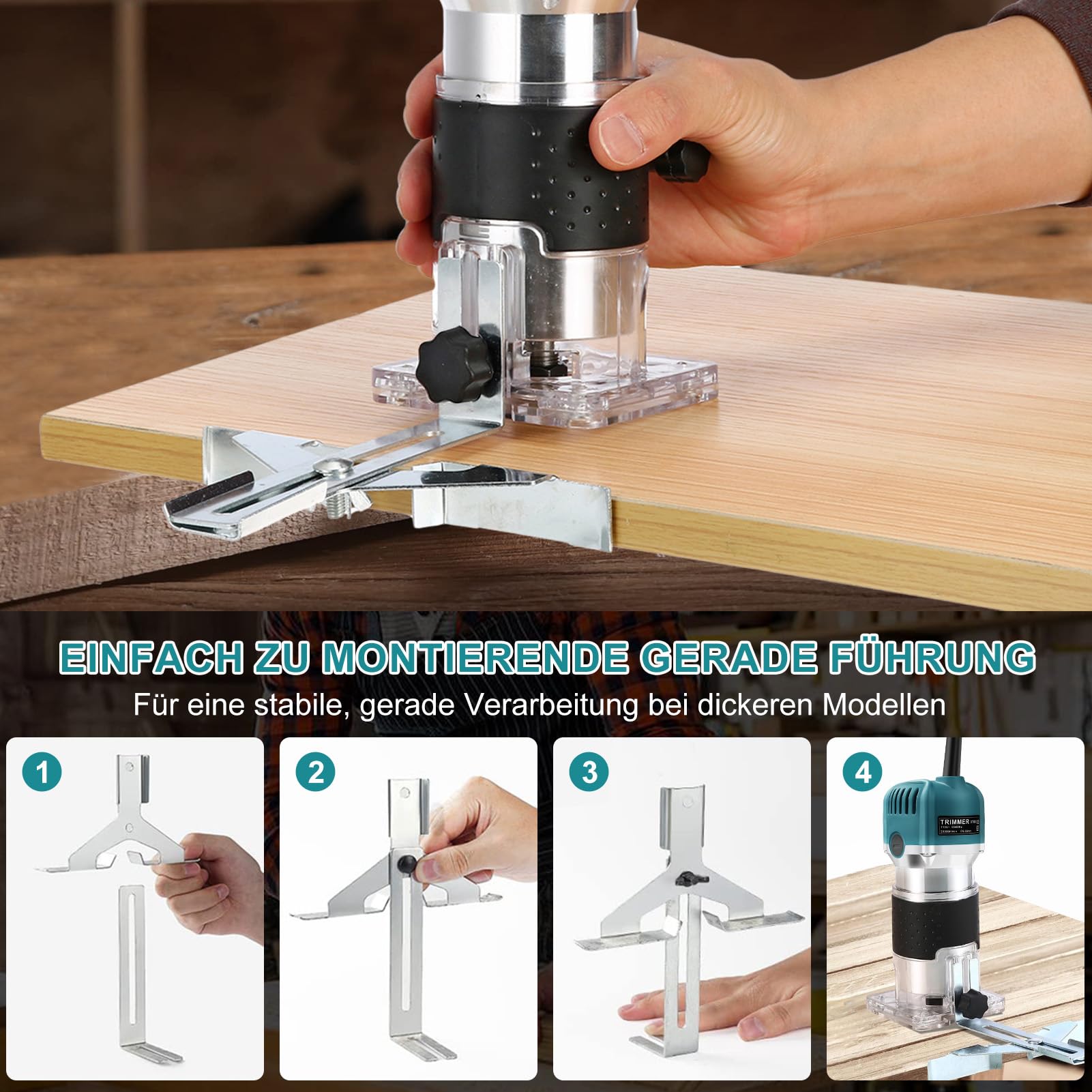 Einhandfräse 800W, 30000 U/min Holzfräse Oberfräse, 6,35mm Durchmesser, Hand Fräsmaschine mit 6 Variable Geschwindigkeite, Kantenfräse für Holz, mit 15 Stück Fräser Set