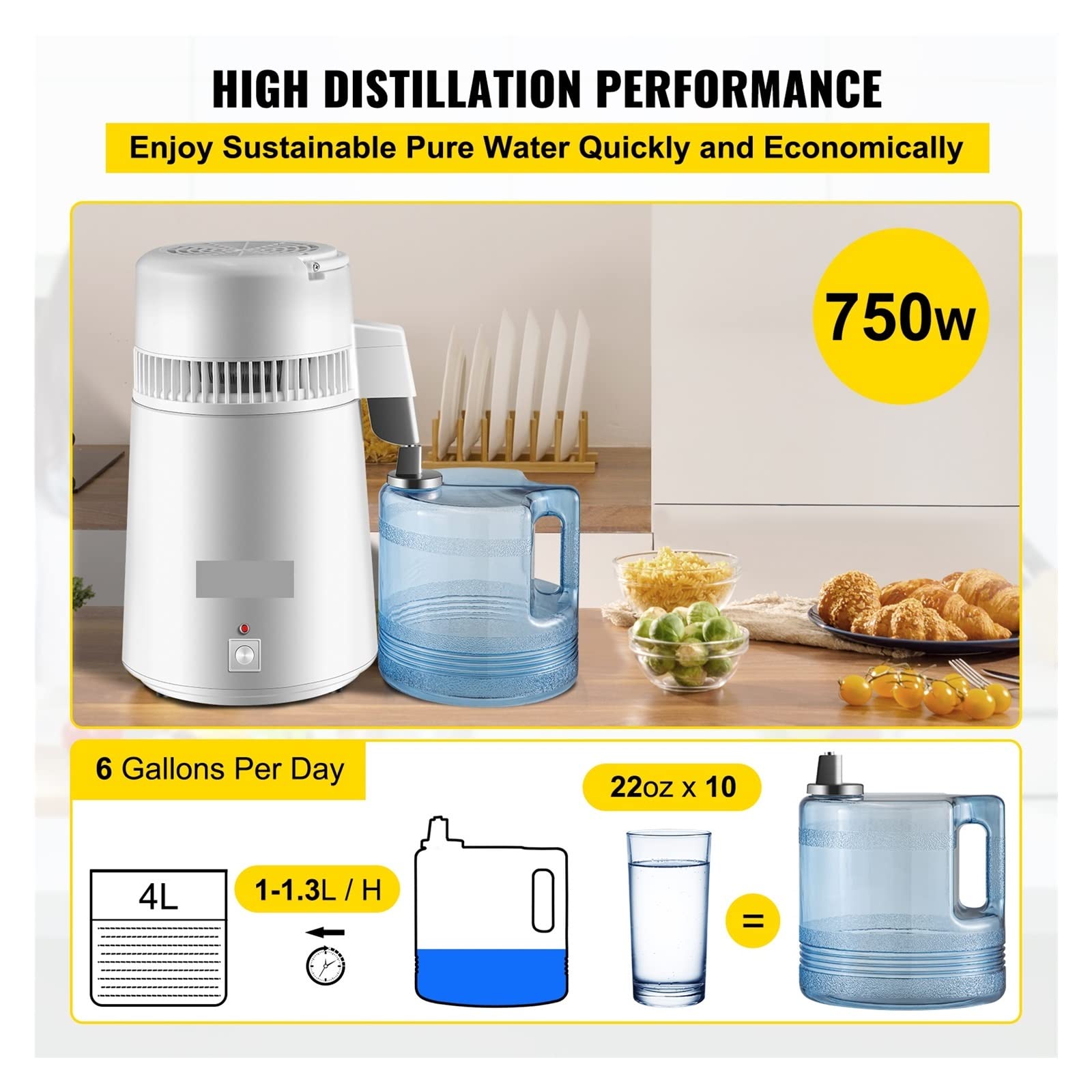Destilador de agua de acero inoxidable 4L, filtro de máquina de agua destilada Dental, purificador de destilación eléctrica for laboratorios médicos