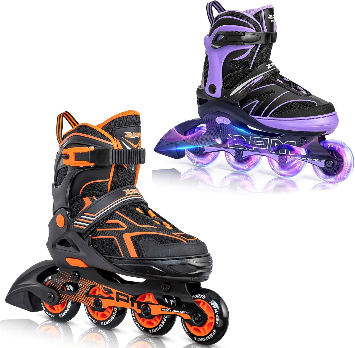 2PM SPORTS Orange Small Inline Skates + New Purple Small Inline Skates for Kids