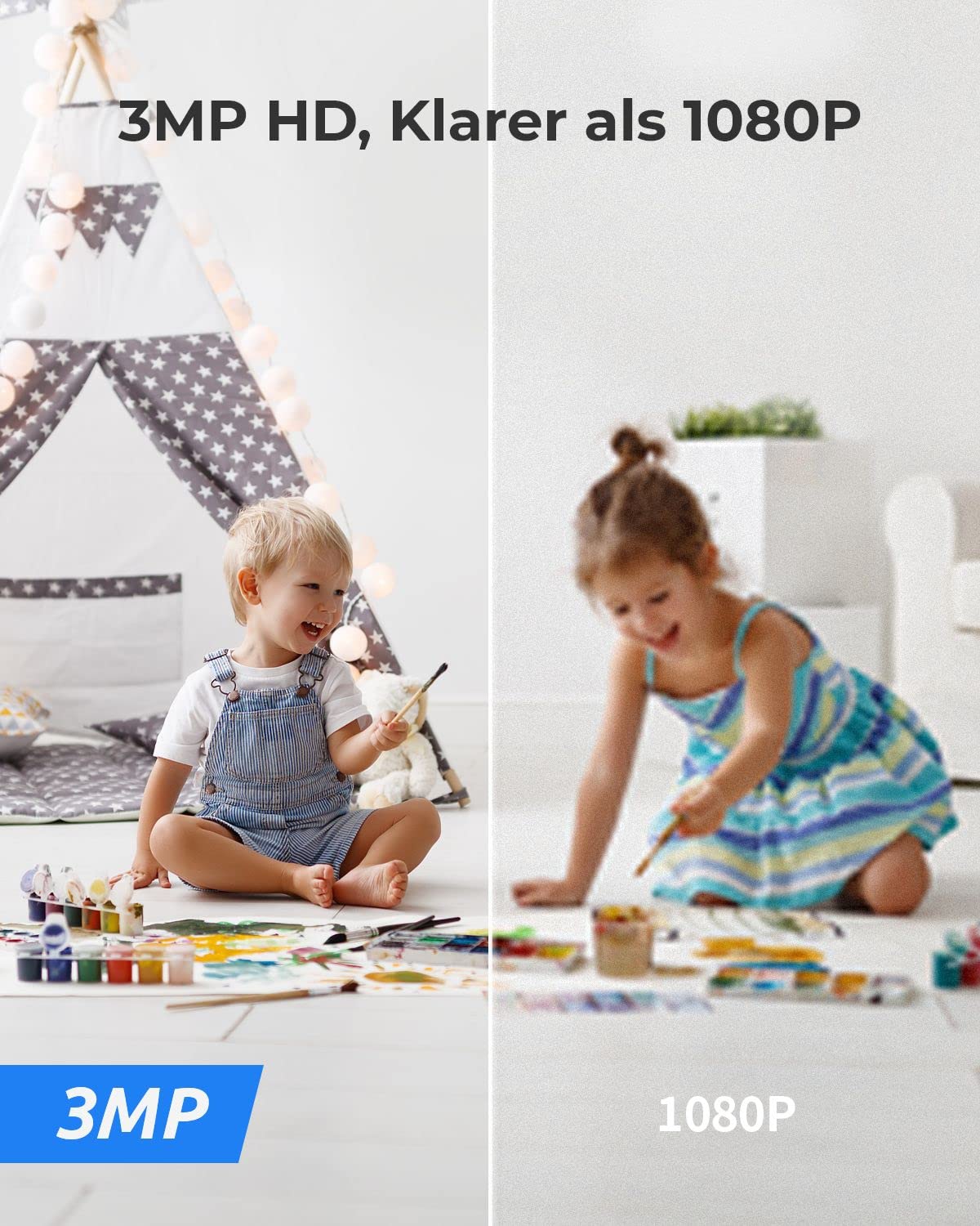 Reolink WLAN IP Kamera Indoor Schwenkbar, Überwachungskamera Innen Handy 3MP HD mit 2,4 GHz WLAN, 355° Schwenk- / 50° Neigung, Zwei-Wege-Audio, IR-Nachtsicht E1 (Generalüberholt)