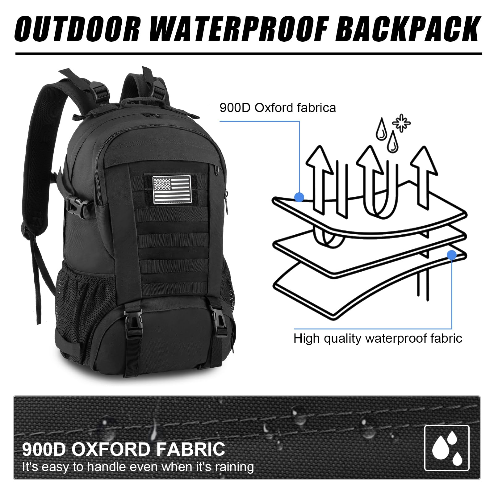 Jueachy Military Tactical Backpack 30L Army Assult Camouflage Hunting Rucksack Molle Waterproof 3 Day Large Rucking Backpack for Outdoor Sports Trekking Hiking Travel Camping - Image 3