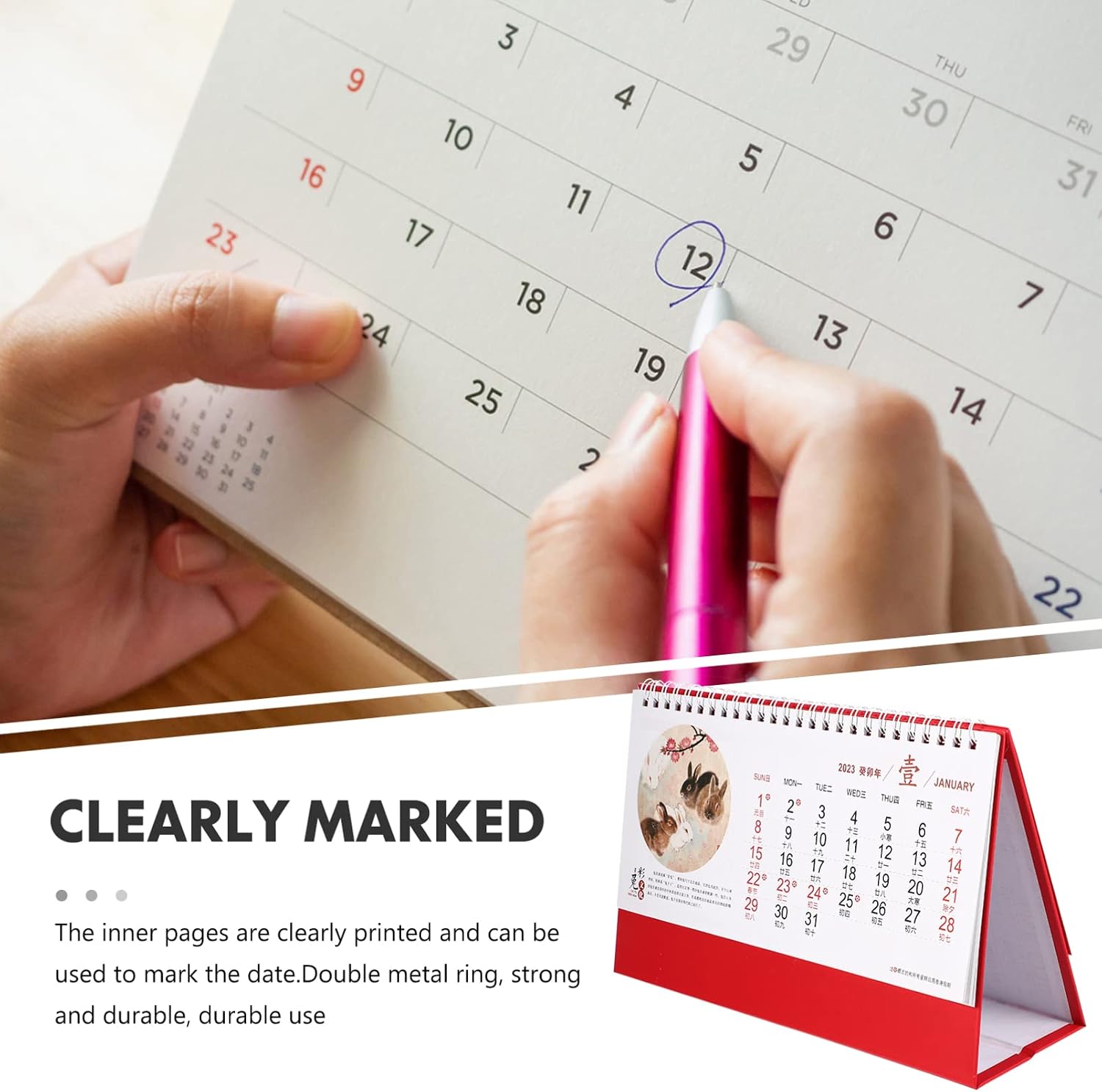 PATKAW 2023 Desk Calendar Chinese Traditional Calendar Rabbit Year Monthly Schedule Planner for New Year Planning Organizing Daily Scheduler