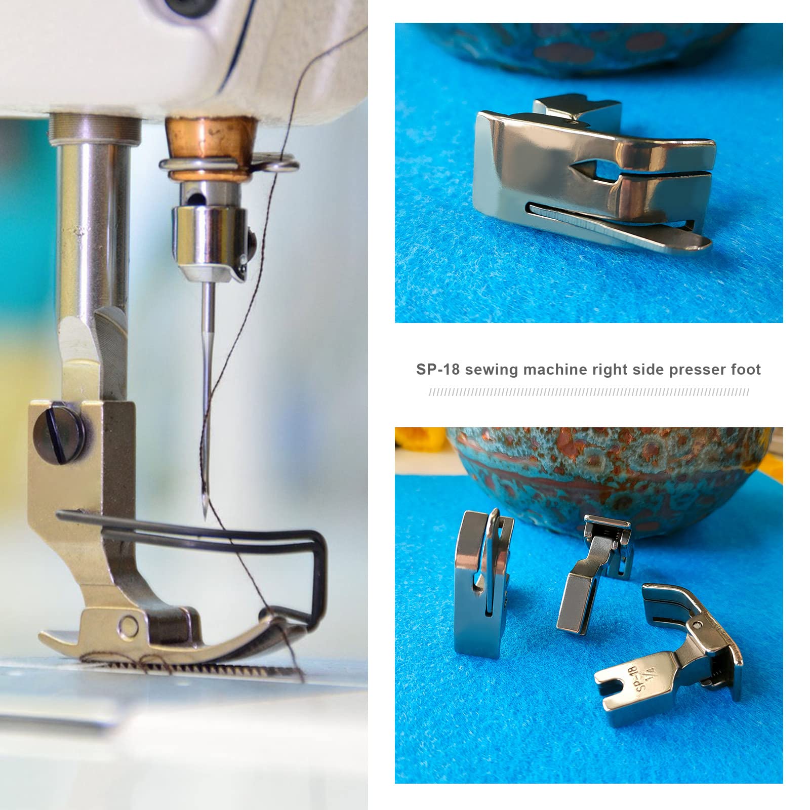 VGOL 3PCS Industrial Sewing Machine Hinged Presser Foot with Right Guide 1/16 1/8 1/4 Inch Metal Compatible with Brother Consew Singer - Image 2