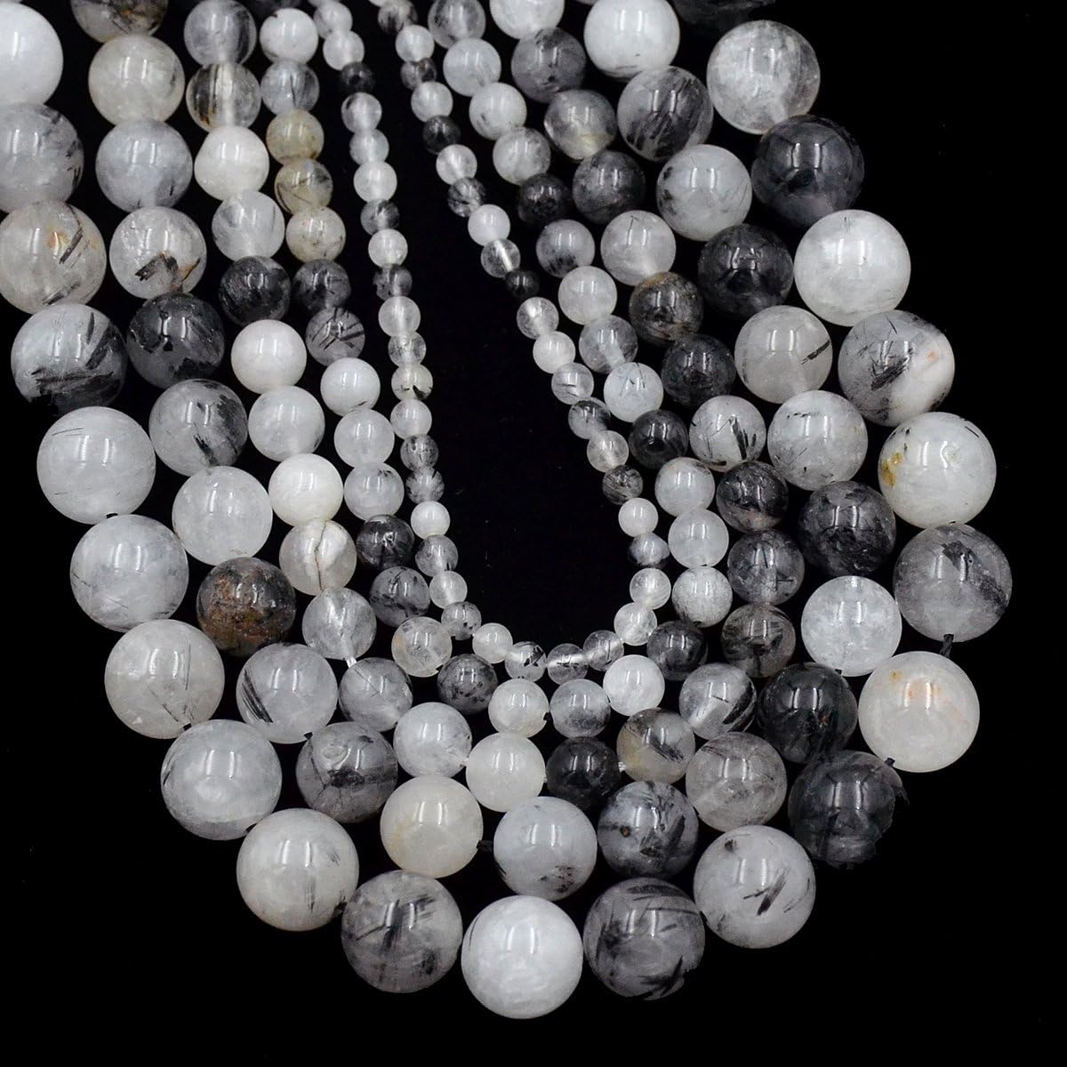 AD BeadsNatural Gemstone Round Loose Beads 15" for Bracelet Necklace Earrings Jwelery Making Crafts DIY (6mm, Rutilated Quartz)