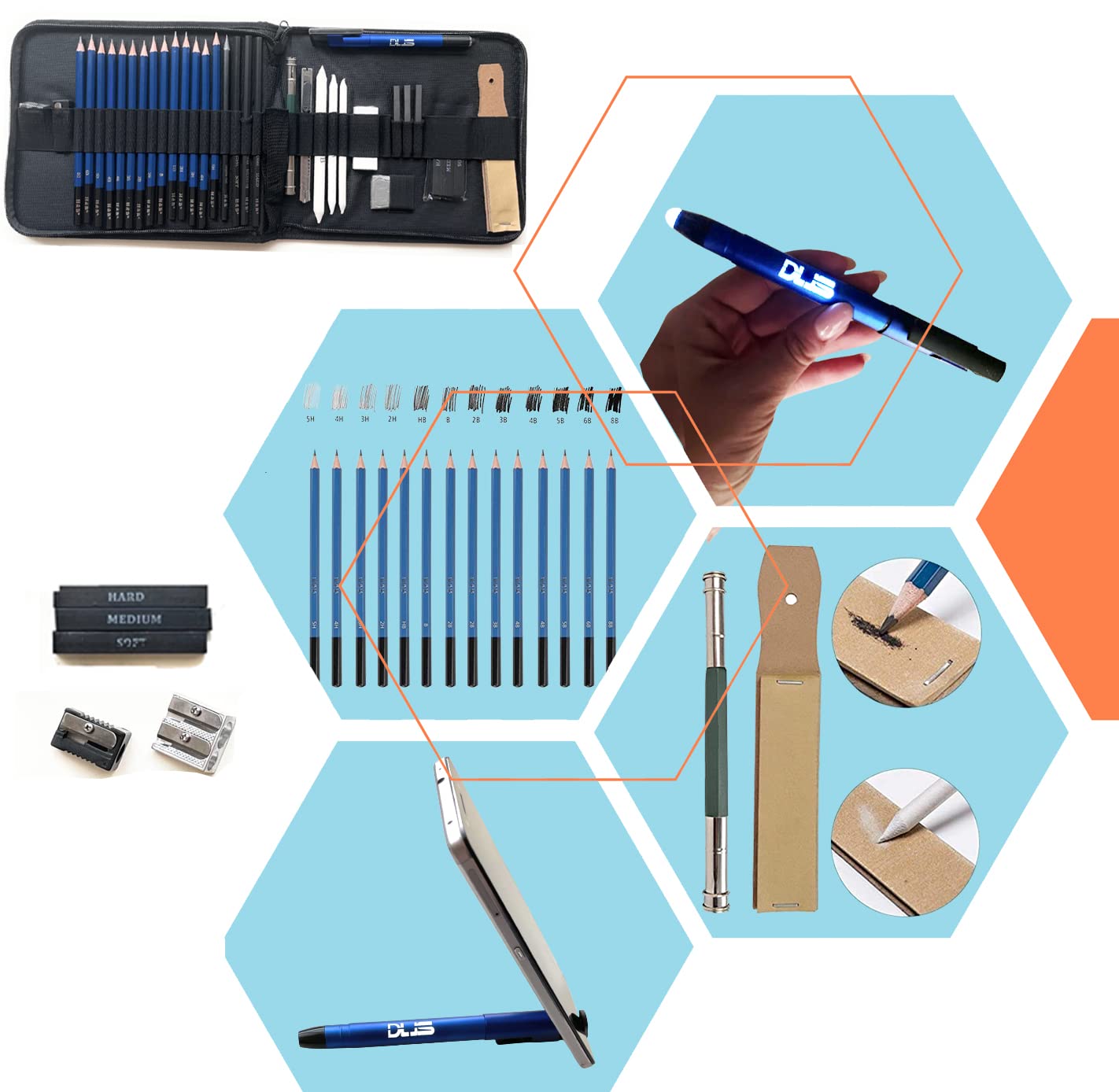 35pcs / Drawing and Sketching Pencil Set with Complementary Phone Holder Professional Pencil Case with Charcoal Pens, Art Supplies with Sketch Book for Adults Kids