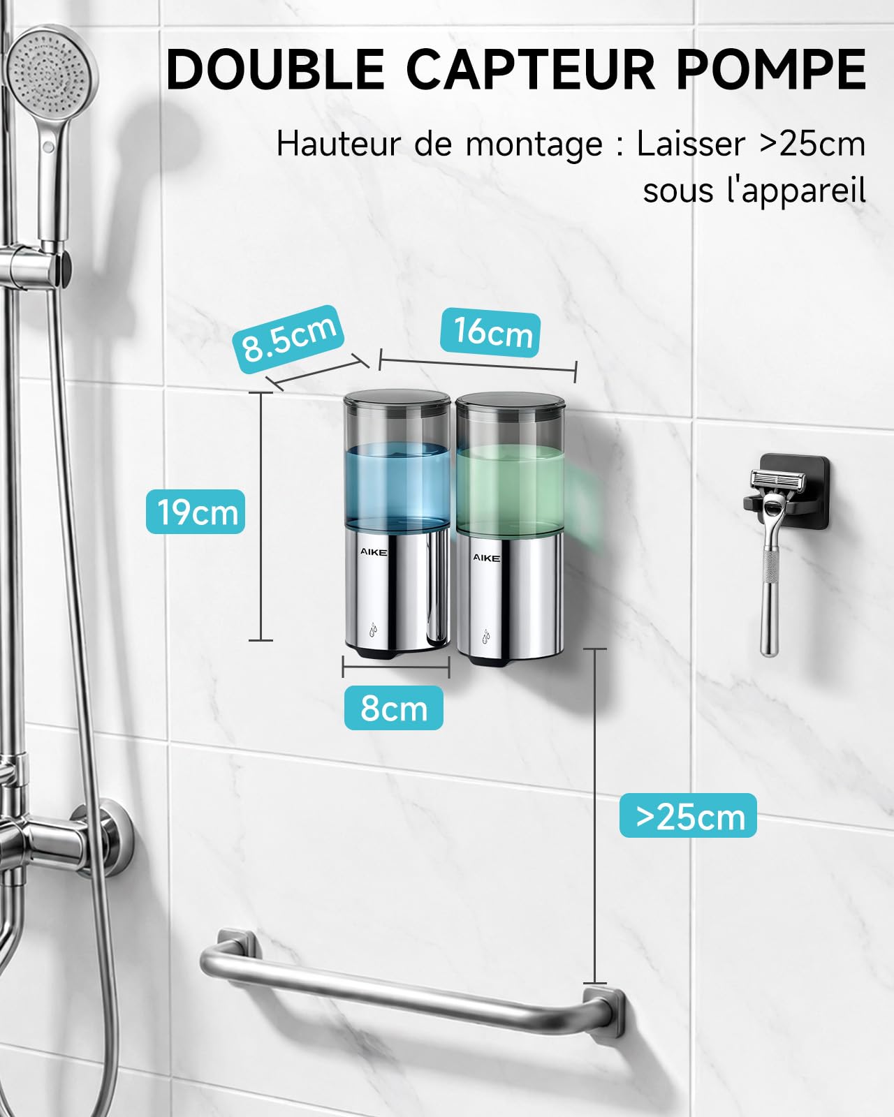 AIKE Distributeur Savon Automatique, IPX7 Étanche avec, Acier Inoxydable