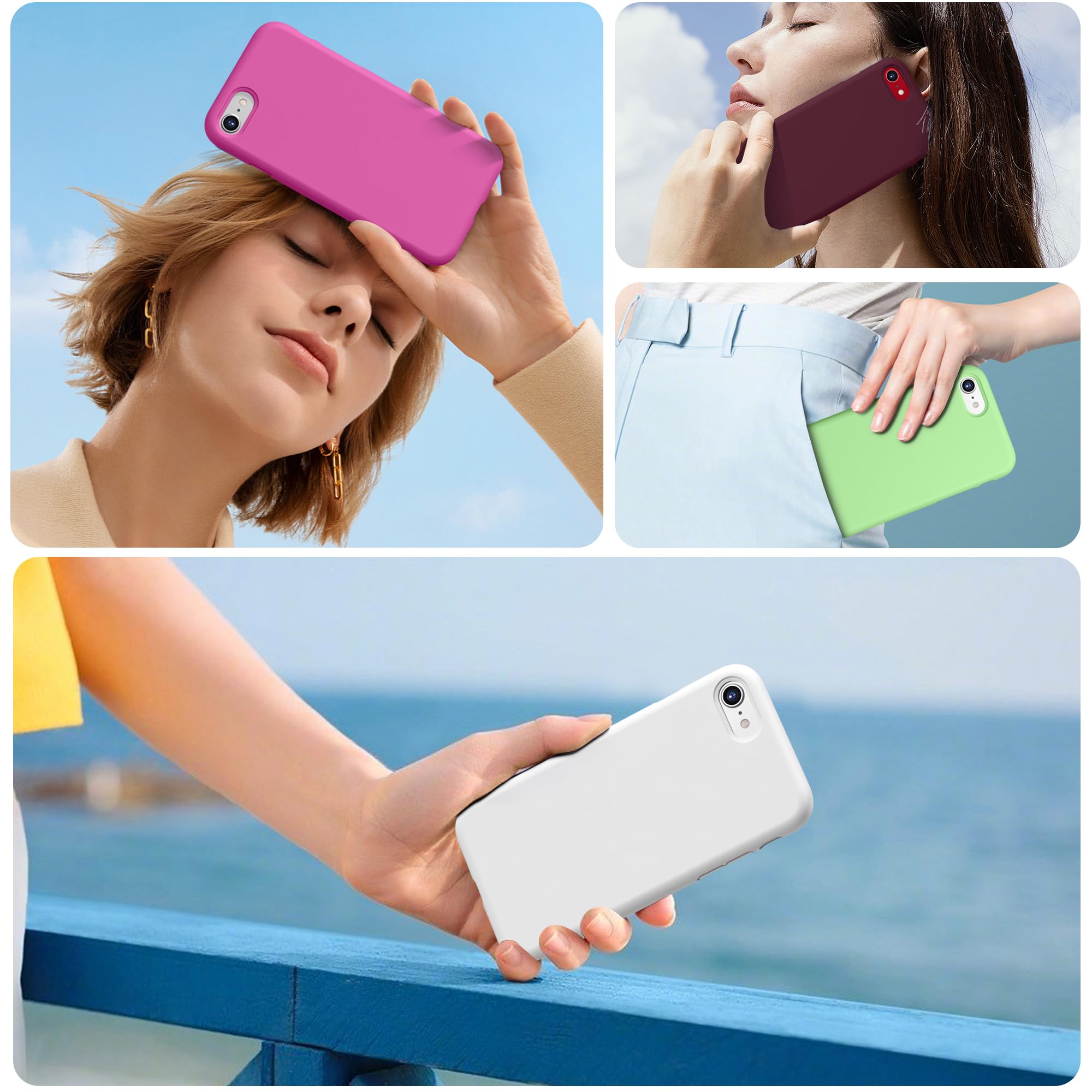 CellEver Funda de silicona ultra duradera para iPhone SE 2022/2020, iPhone 7/8, protección contra caídas de grado militar, 3 capas, ajuste delgado, funda ligera a prueba de golpes, forro de microfibra