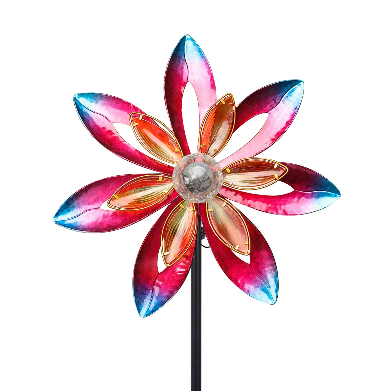 MUMTOP Molinillo de viento para exteriores, grande, 157,5 cm, metal LED, esculturas solares de viento, molino de viento para arte de patio, decoración de jardín