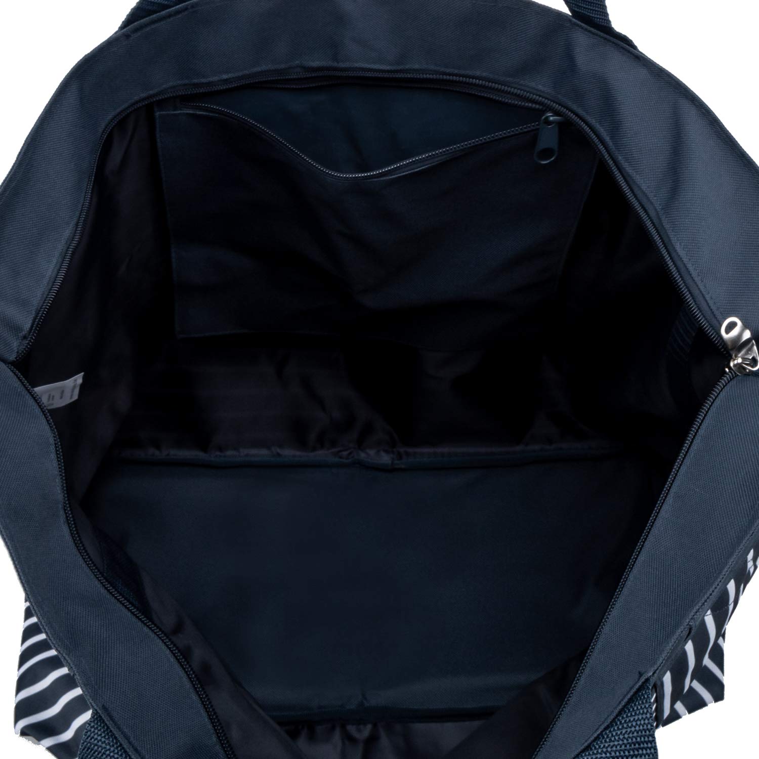 anndora XXL Strandtasche 40 Liter – große Badetasche mit Reißverschluss & Zusatzfächern – faltbarer Shopper für Strand, Schwimmbad, Sauna & Einkaufen (Navy Blau Weiß)