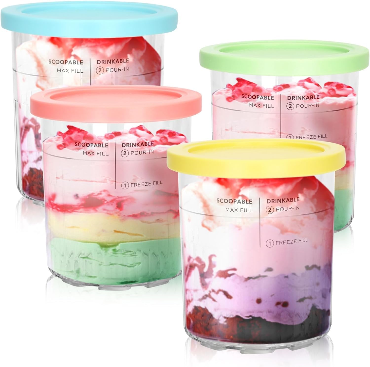 Lot de 4 récipients de rechange Creami pour ninja Creami Deluxe Pint 680 ml NC501, compatible avec la machine à crème glacée Ninja NC501 NC500 de la série Creami Luxe, avec un bac à glace anti-fuite