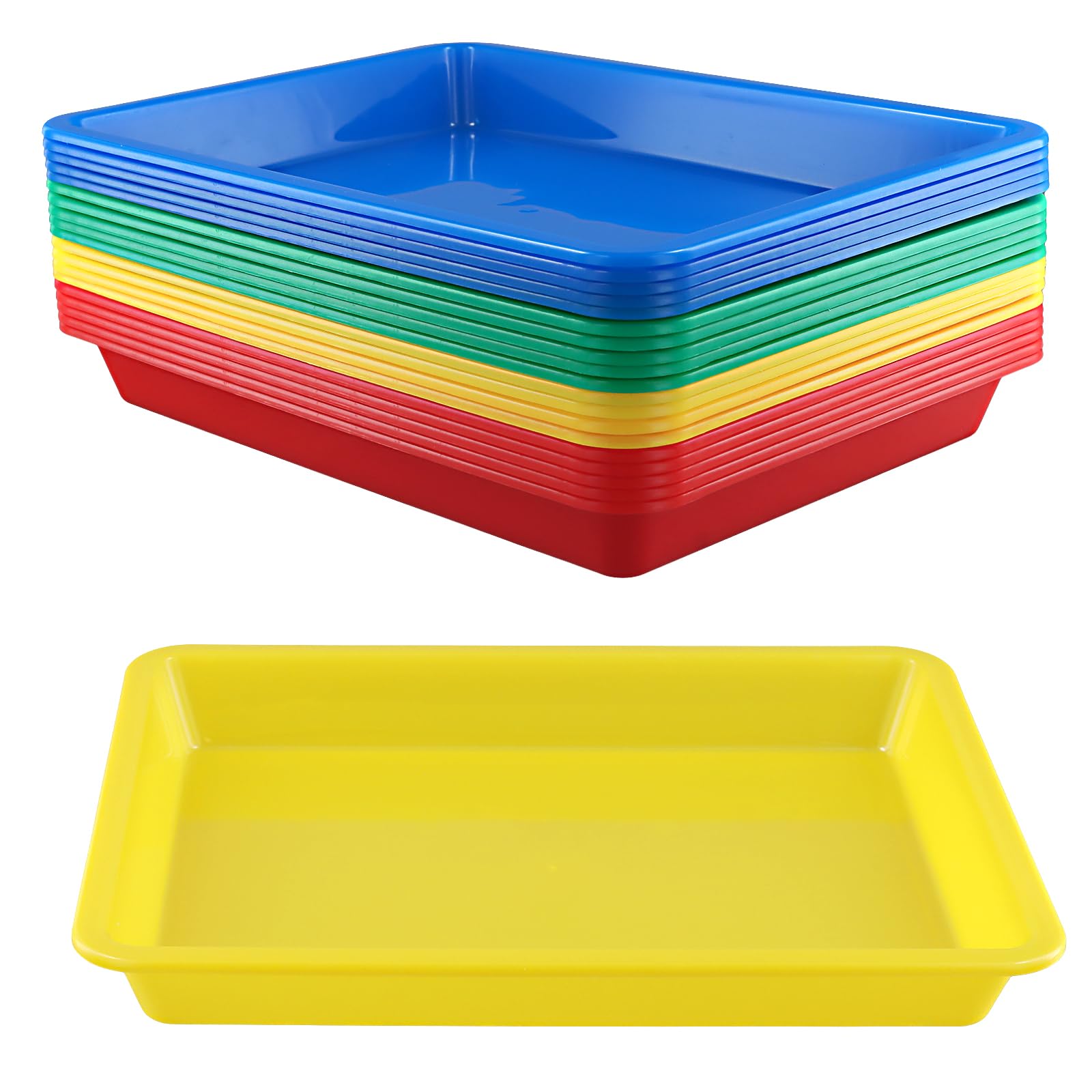 KEILEOHO 20 sztuk tac z tworzywa sztucznego, 28 x 21 x 3 cm, kolorowe miseczki materia?owe, tacka do serwowania, 4 kolory, zestaw misek z tworzywa sztucznego, prostok?tne, wielokolorowe, Ro
