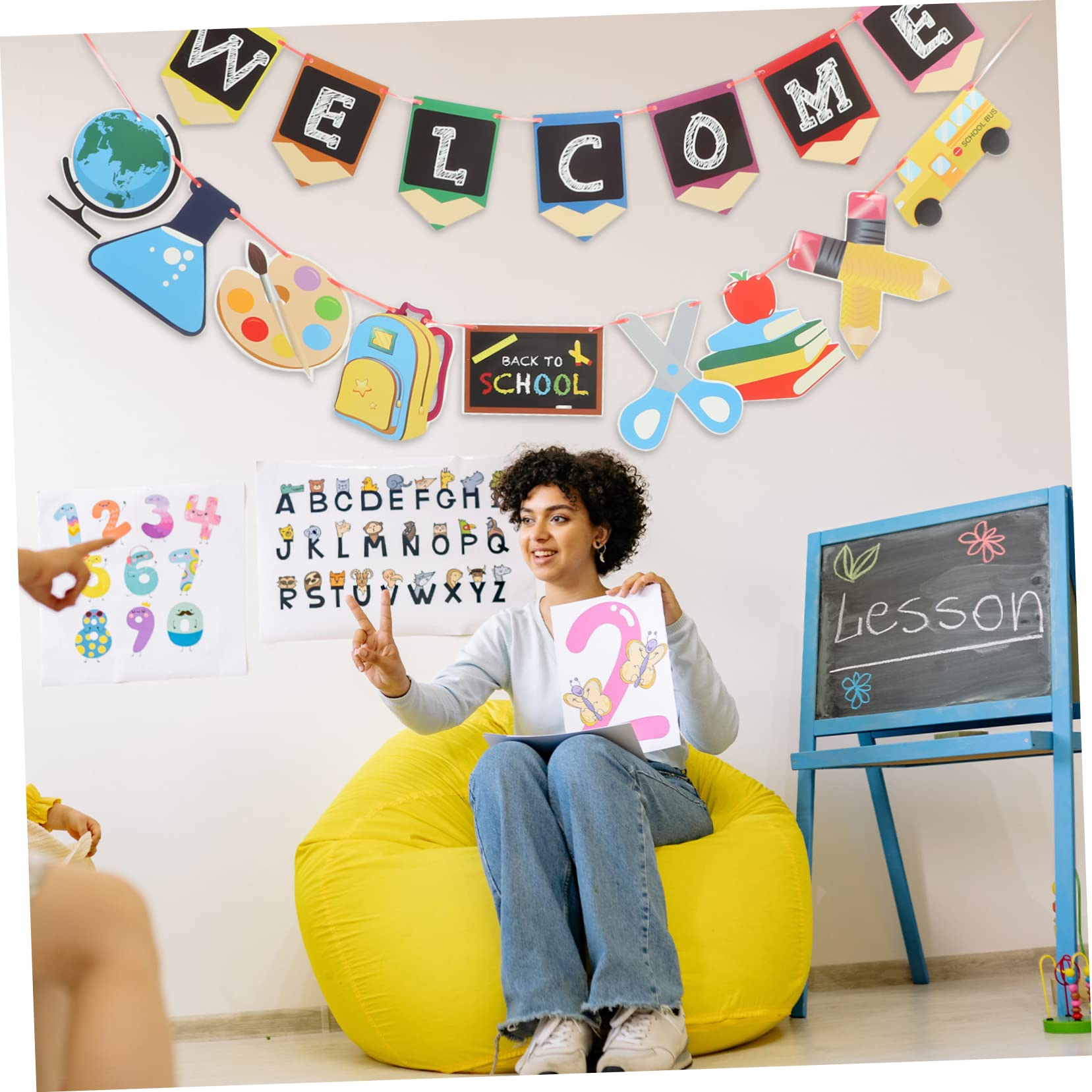 PRETYZOOM 5 Juegos De Colgantes Para La Temporada De Regreso A Clases Banderines Para Exteriores Banderines Para El Primer Día De Clases Pancarta De Bienvenida Para Fiesta