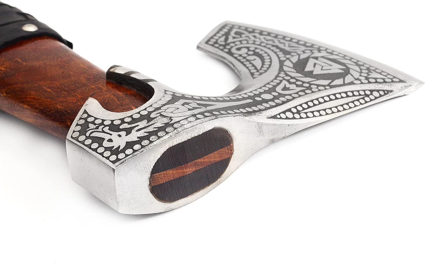 Qureshi Handmade Engraved High Carbon Steel Camping Axe - Gardening and Outdoor Survival Hatchet Axe, Viking Throwing Axe with Leather Sheath - Wood Axe with Anti-Slip Handle's Grip