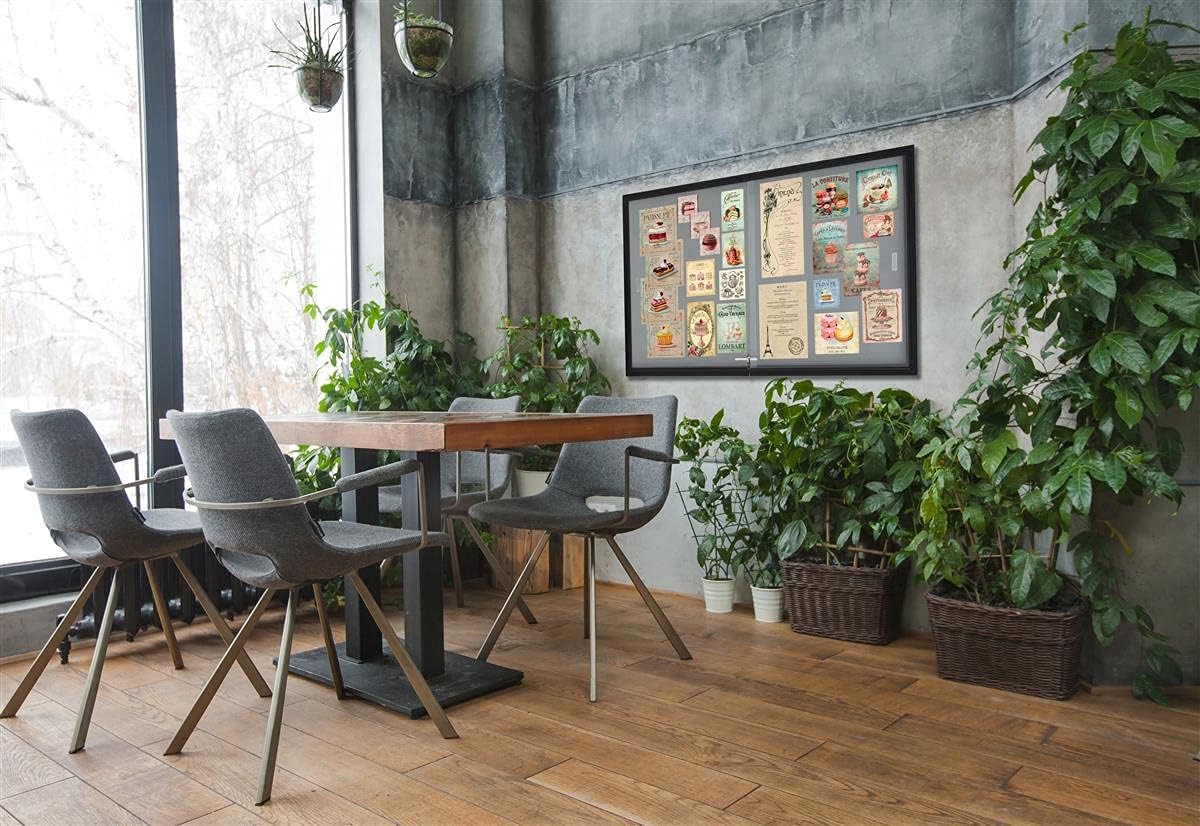 Displays2go 5' x 3' Indoor Bulletin Board, Locking Slide Doors, Gray Tackboard - Black (FBSD63BKGLG)