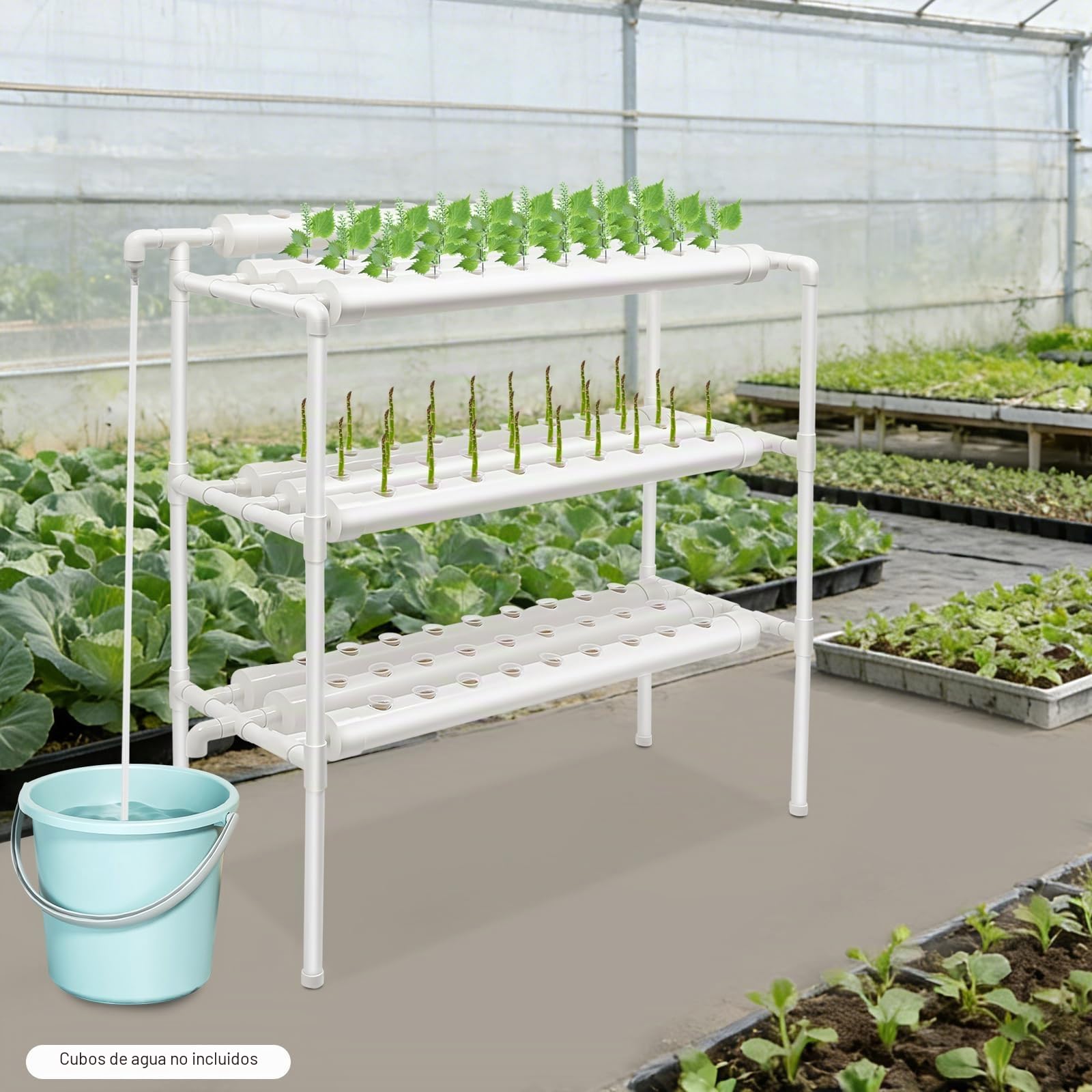 Kit de Cultivo Hidropónico, 90 Lugares de Trabajo, 3 Plantas de Capas de PVC, 10 Tubos, Sistema de Cultivo Hidropónico para Hortalizas