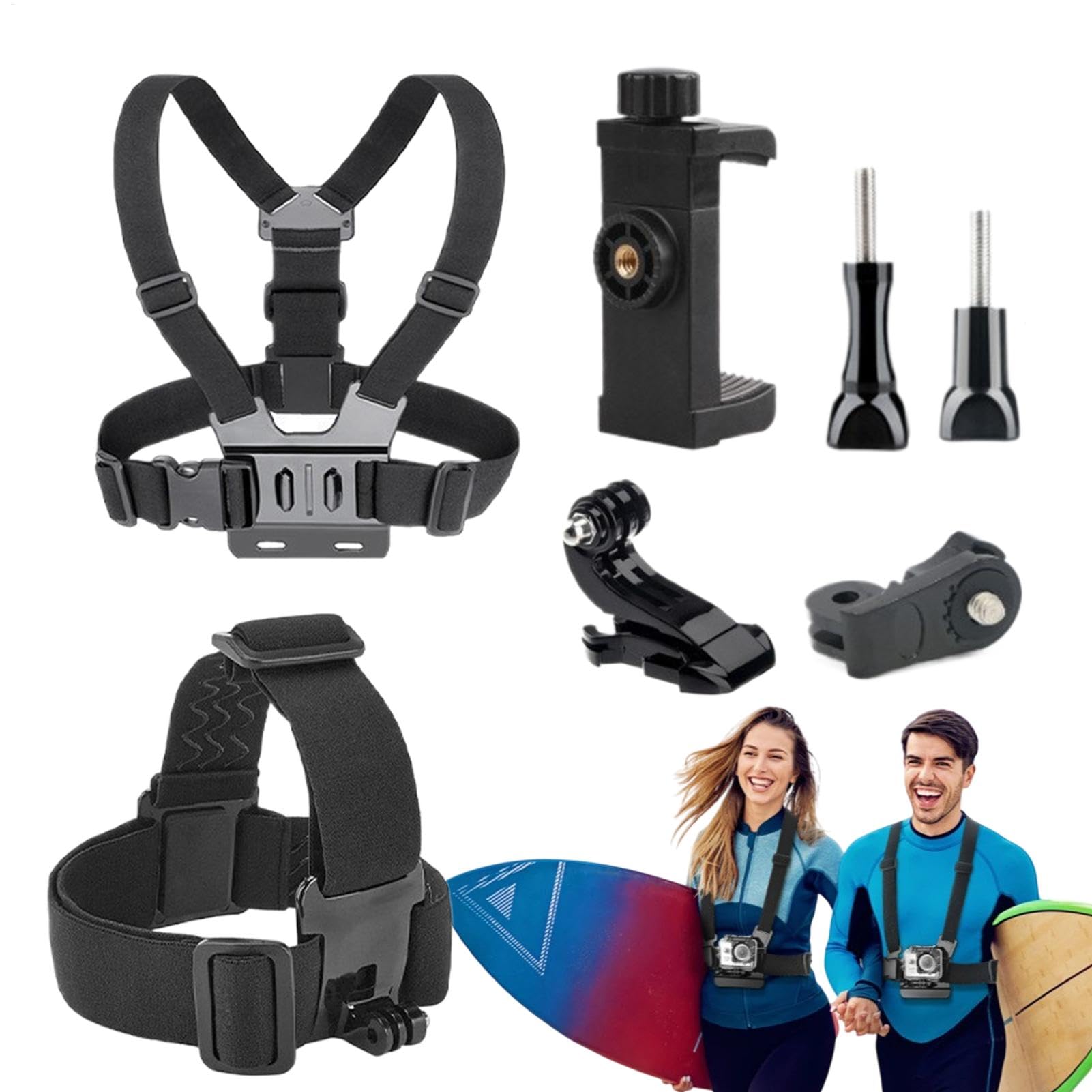 Support de poitrine pour caméra d'action réglable, kit de support de téléphone confortable, idéal pour la course, la natation et les activités intérieures et extérieures