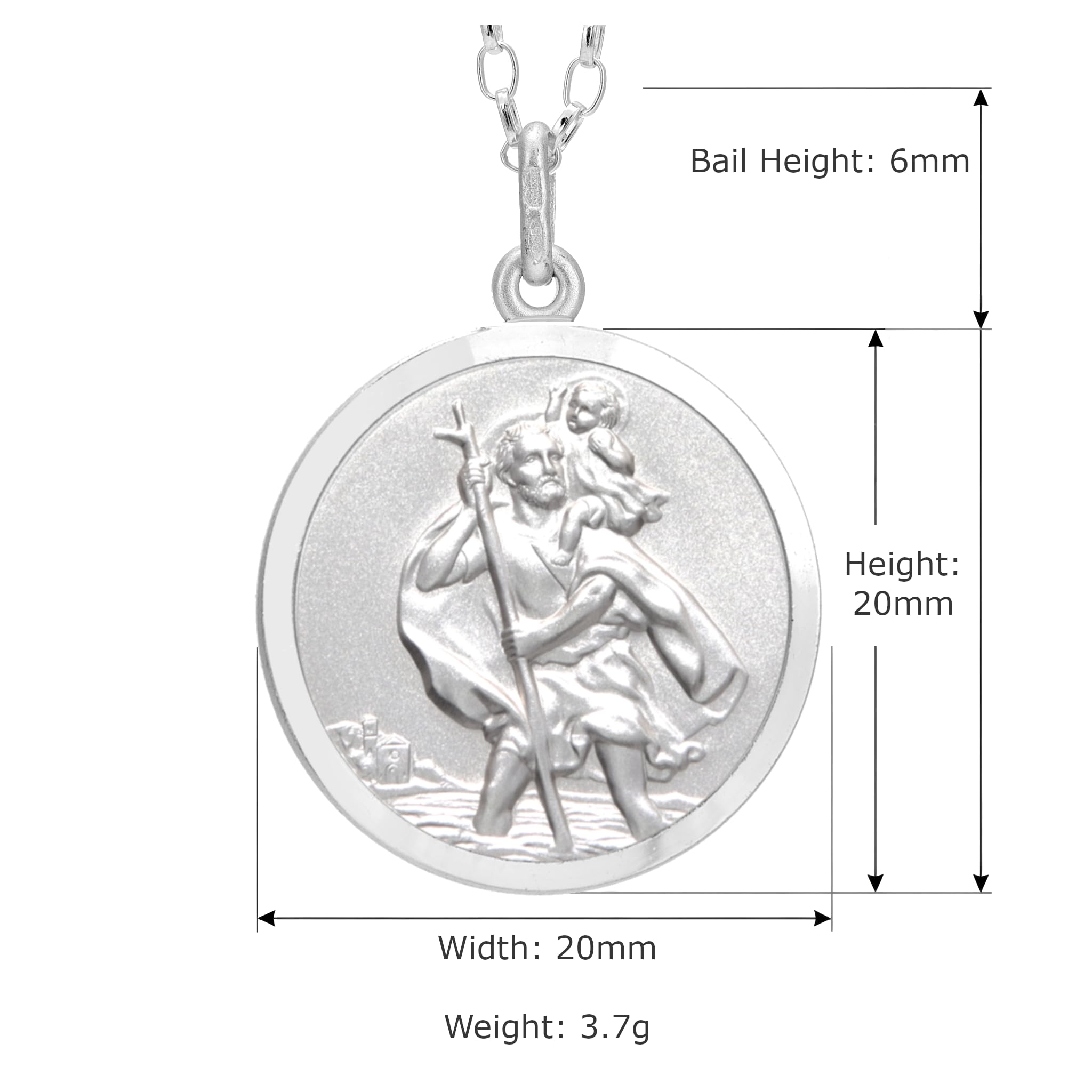 Srebro Sterling wisiorek świętego Christopher z łańcuszkiem 45 cm i pudełkiem na biżuterię - 20 mm