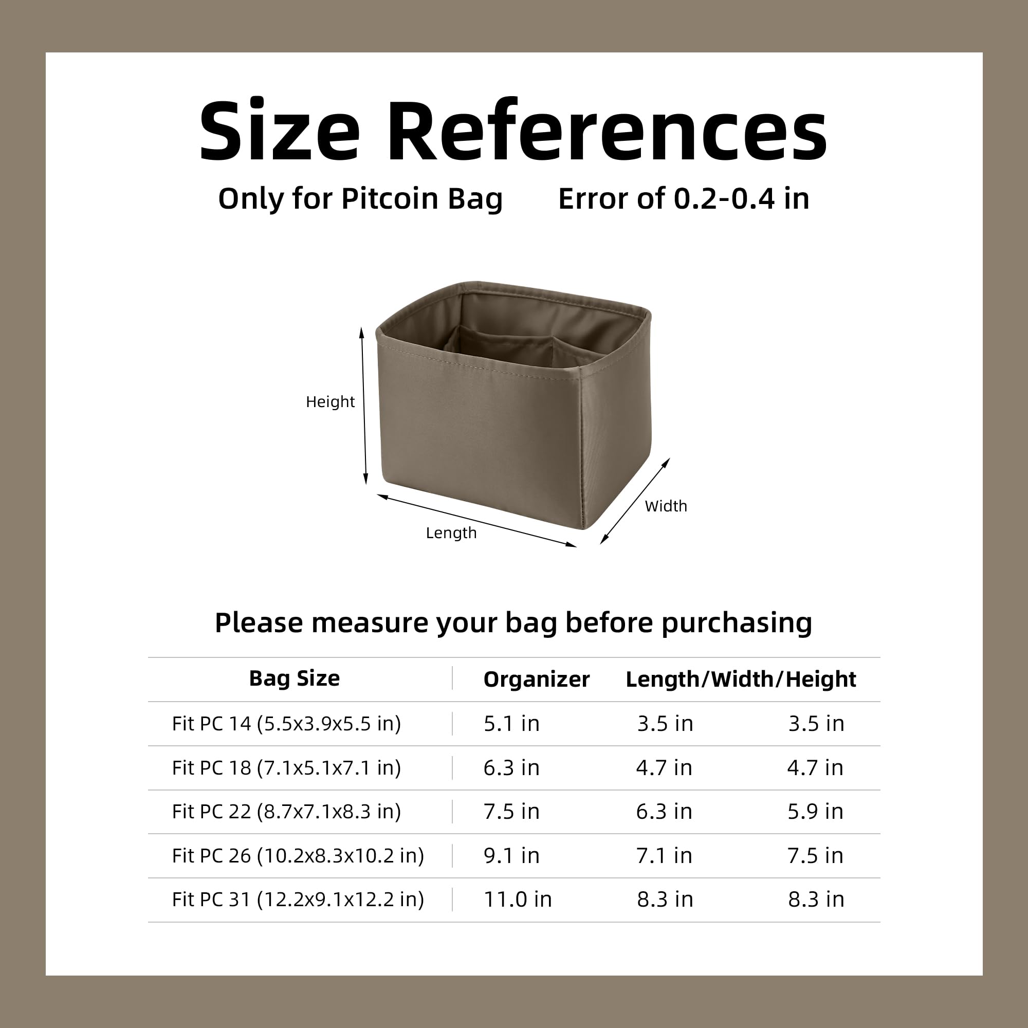 DGAZ Organisateur de Sac en Soie pour Hermès Picotin (18, Étoupe) | Soie Premium, Ultra Léger, Maintien de Forme Parfait, Protection Anti-rayure pour Sac de Luxe