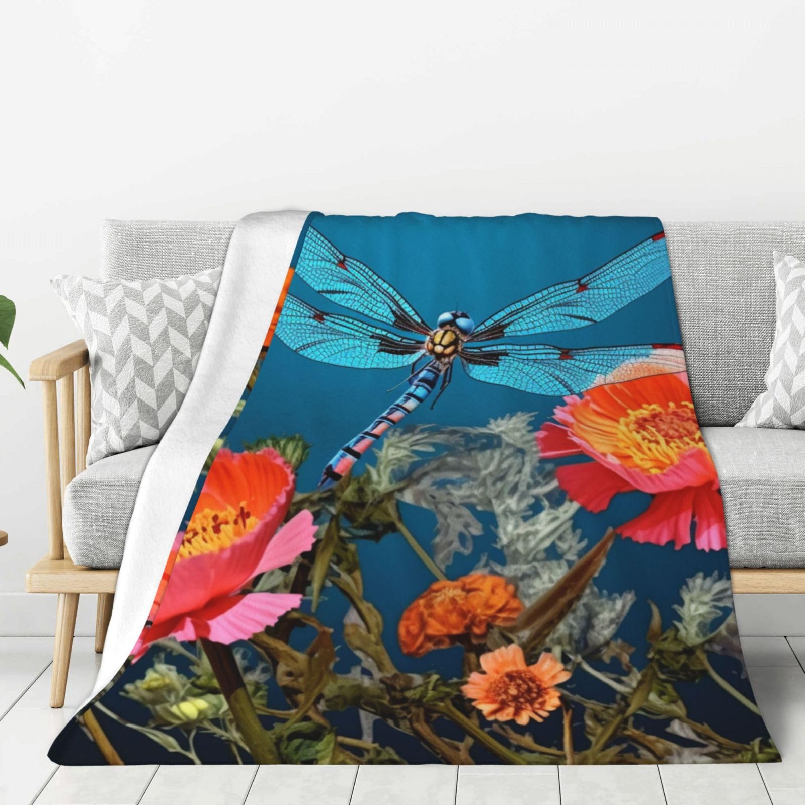 Couverture en peluche chaude libellule, cadeau idéal pour habiller lit et canapé