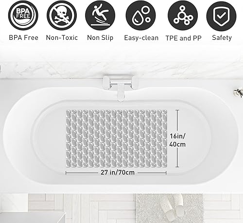 Miniatura 3 de XIYUNTE Tapete de ducha antideslizante mejorado de 27 x 16 pulgadas, suave y cómodo, tapete de ducha antideslizante, tapete de baño de TPE+PP para