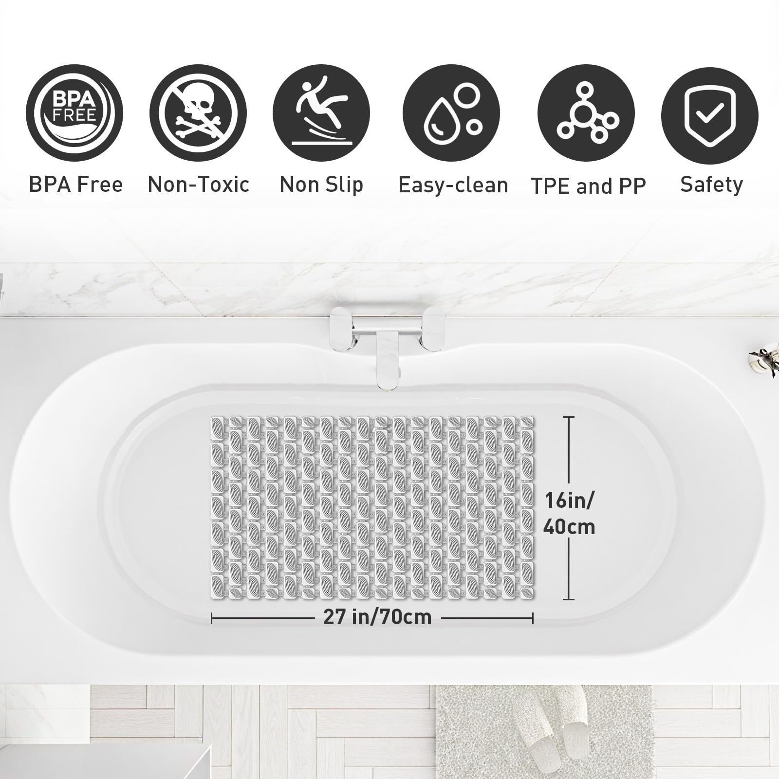 XIYUNTE Shower Mat Non Slip Anti Mould for Elderly- 70 x 40cm Non Slip Shower Mats for Inside Shower Anti Slip Shower Mat with Suction Cups - Image 2