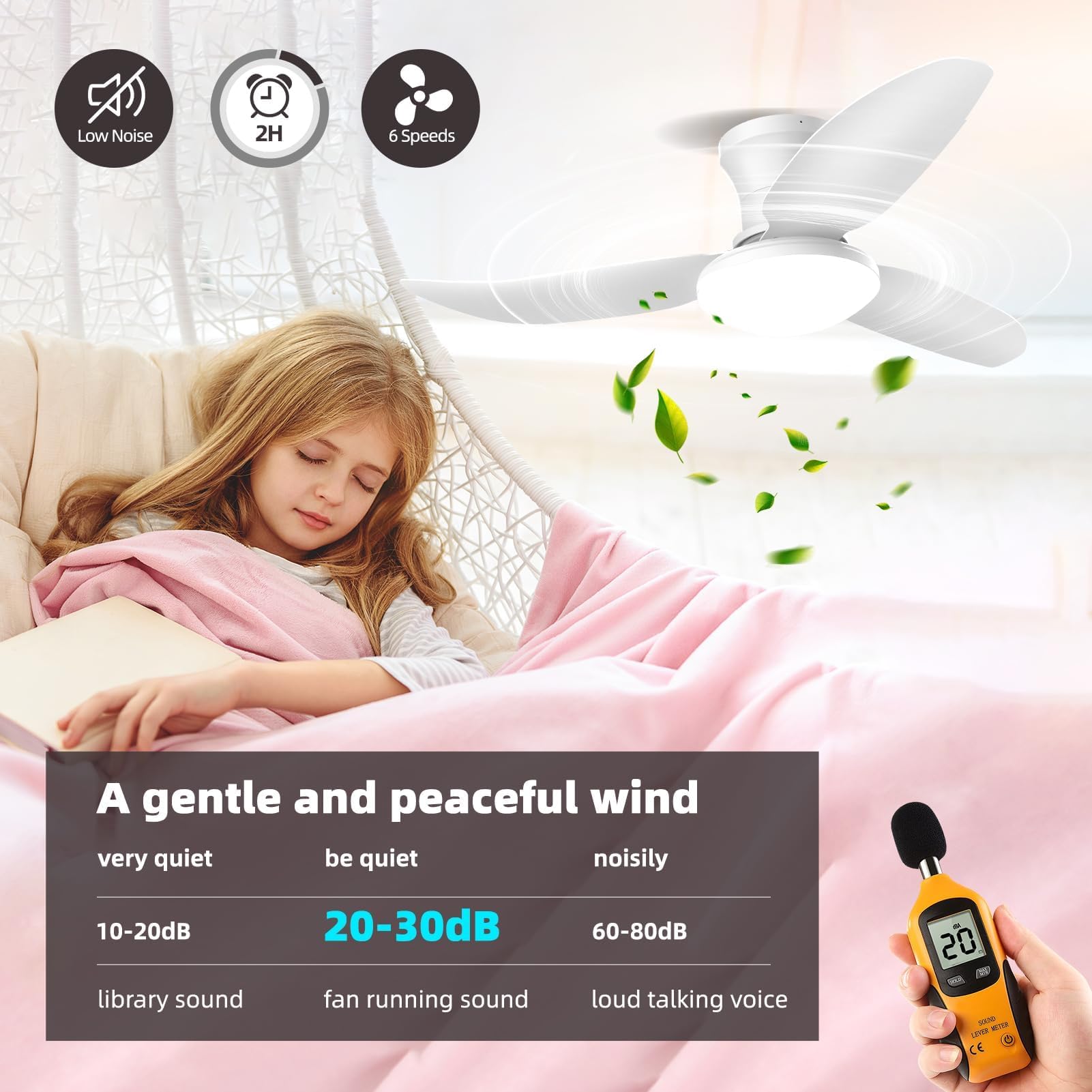 Viugreum 100cm Ventilador de Techo Blanco con Luz y Mando a Distancia, Control APP y Temporizador, Regulable sin Escalonamientos, 6 Velocidades, Luz Ventiladores Techo para Dormitorio Salon