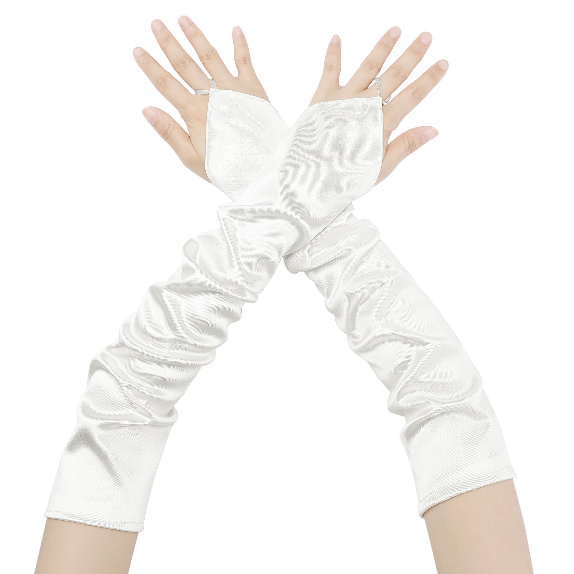 Elerevyo Women Satin Fingerless Elbow Gloves for Wedding Party
