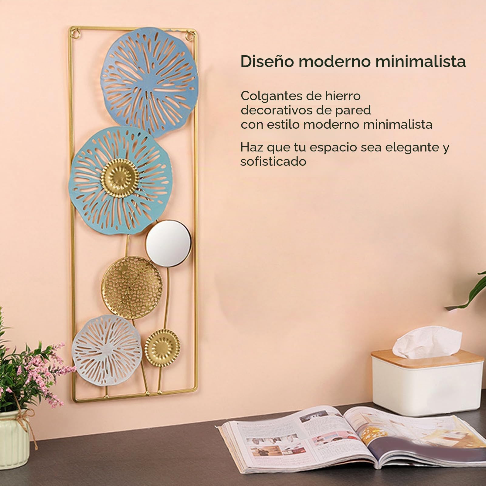 BuyWeek Decoración De Arte De Pared De Metal, Adorno De Escultura De Pared De Metal Elegante Decoración De Espejo para Colgar En La Pared para Sala De Estar Dormitorio Oficina