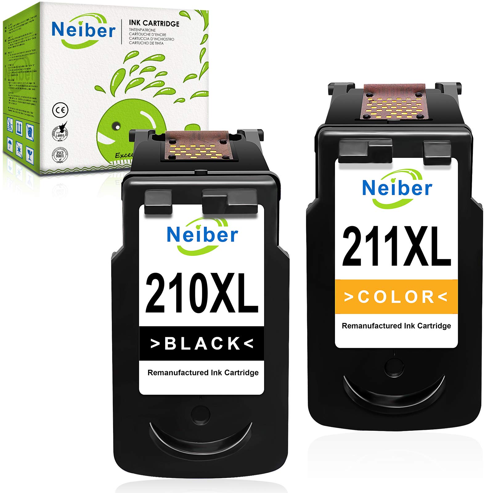 Neiber Remanufactured Ink Cartridge Replacement for Canon PG-210XL CL-211XL 210 211 XL ( Black Color 2-Pack ) Work with Pixma MP495 MX410 MX340 MP250 MX320 MP490 MP499 MX350 MX330 iP2702 MP480 Printer