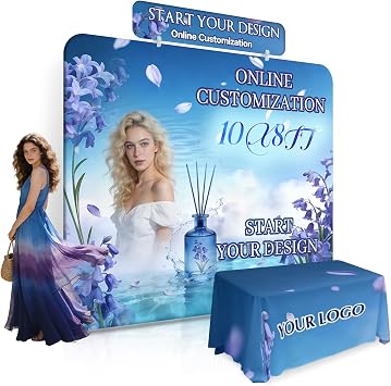 Custom Tension Fabric Backdrop Display | Trade Show Booth Backdrop with Header | Step and Repeat HD Printed Portable Banner Stand for Trade Show Events Exhibition 10x8FT