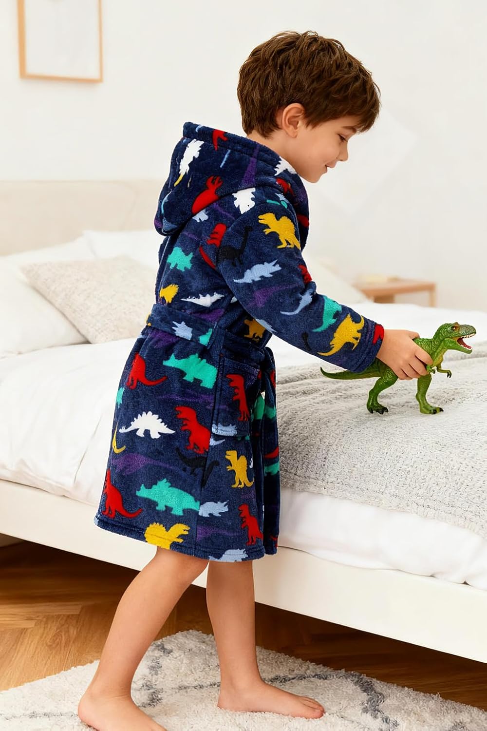 Boys Girls Robes Kids Toddler Flannel Hooded Bathrobe Pajamas Sleepwear 2-16 Years - Image 4